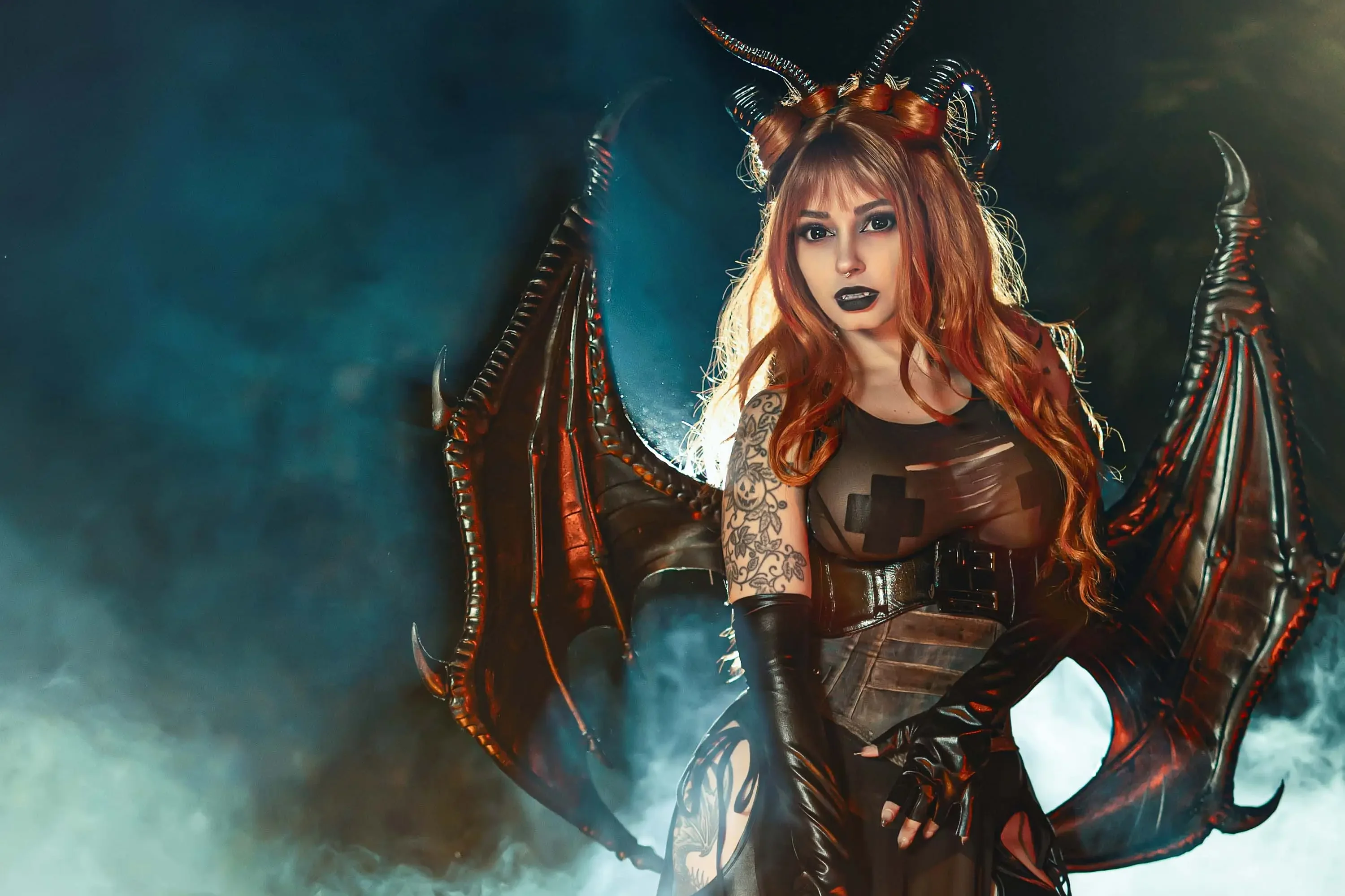 Forbidden Realm Night Creaturefangs horns smoke demon edgy holiday redhead halloween outdoor gen-the-hobbit genevieve genthehobbit fantasy  Slide