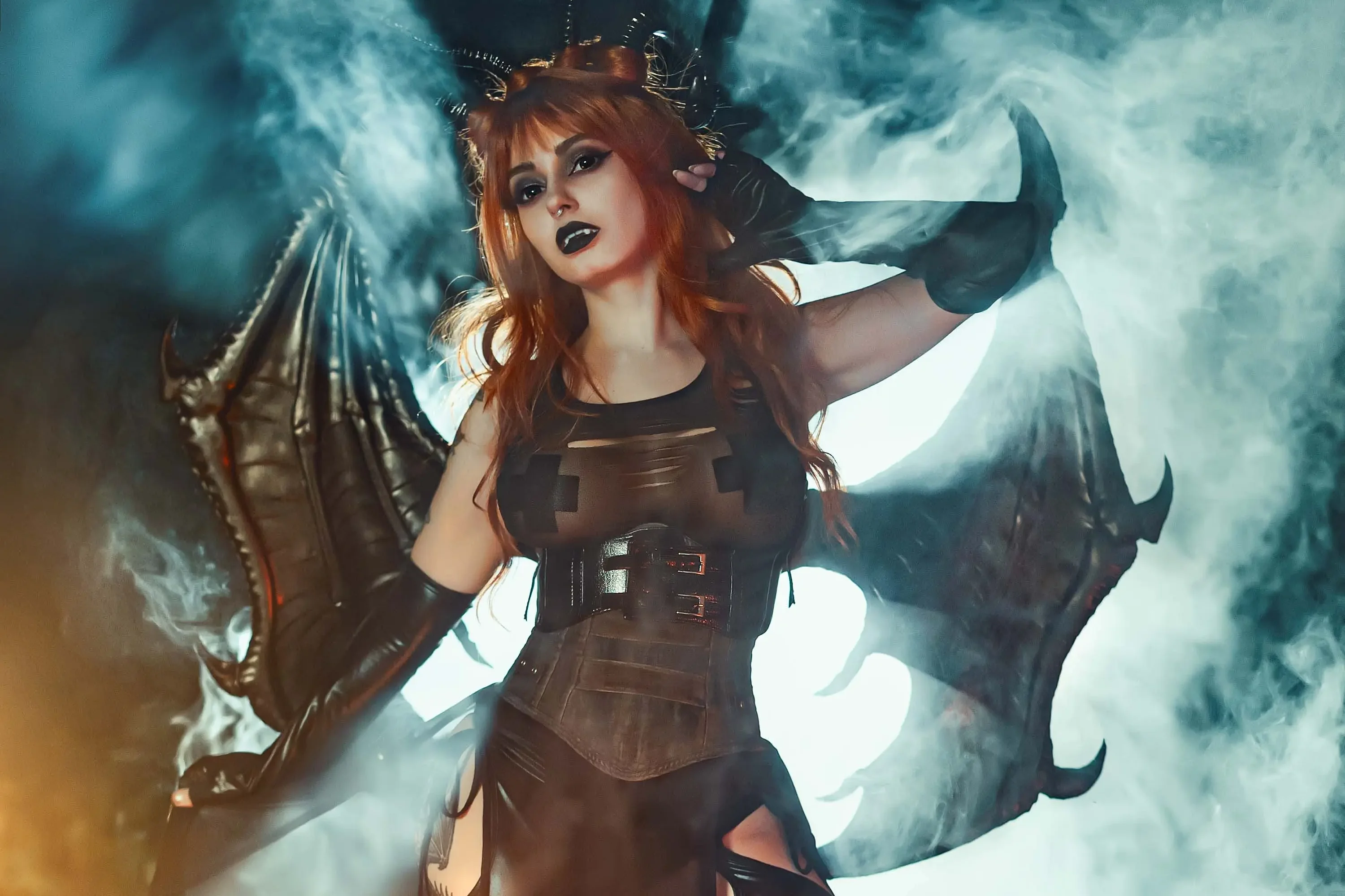 Forbidden Realm Night Creaturefangs horns smoke demon edgy holiday redhead halloween outdoor gen-the-hobbit genevieve genthehobbit fantasy  Slide