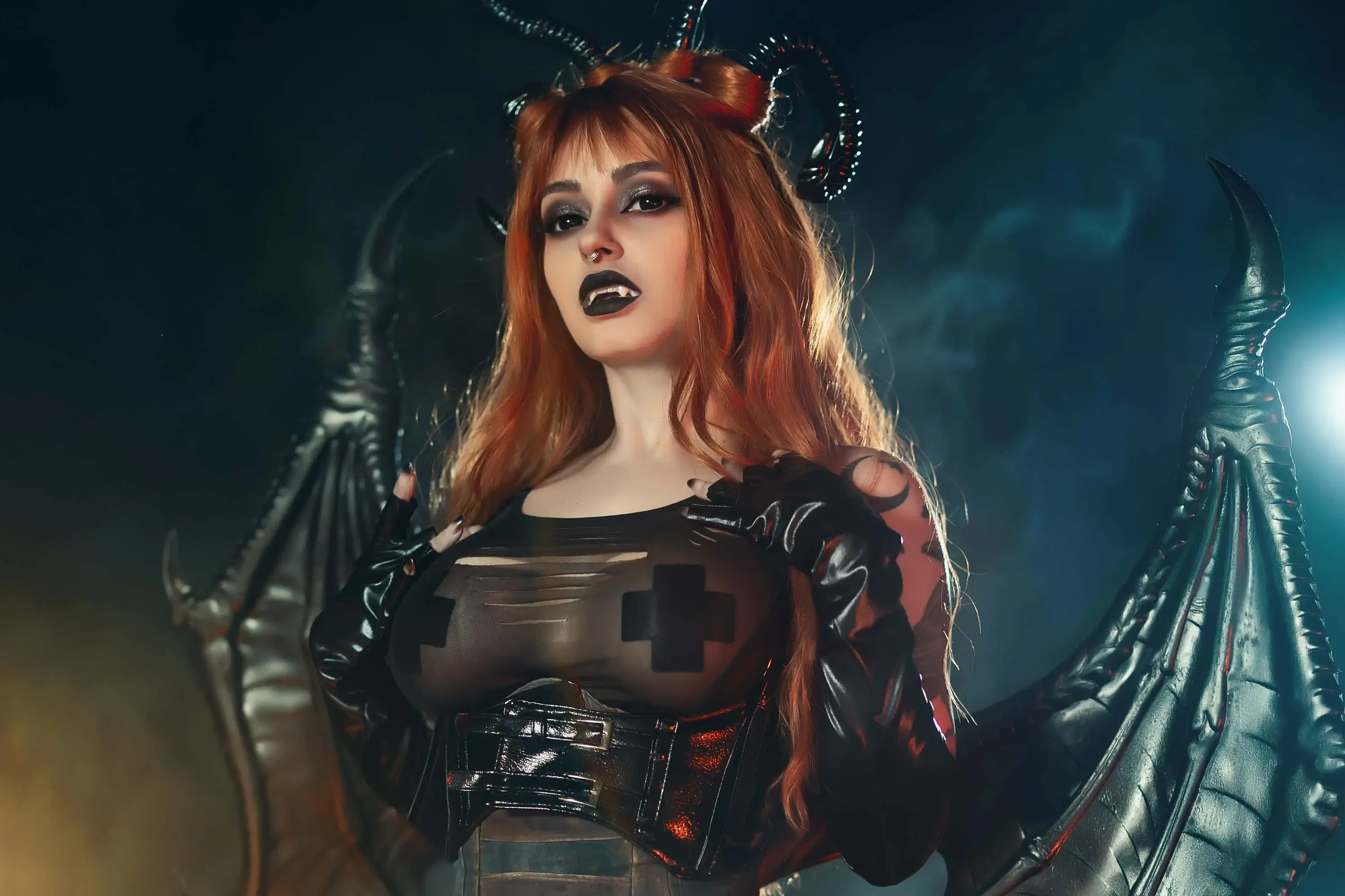 Forbidden Realm Night Creaturefangs horns smoke demon edgy holiday redhead halloween outdoor gen-the-hobbit genevieve genthehobbit fantasy  Slide