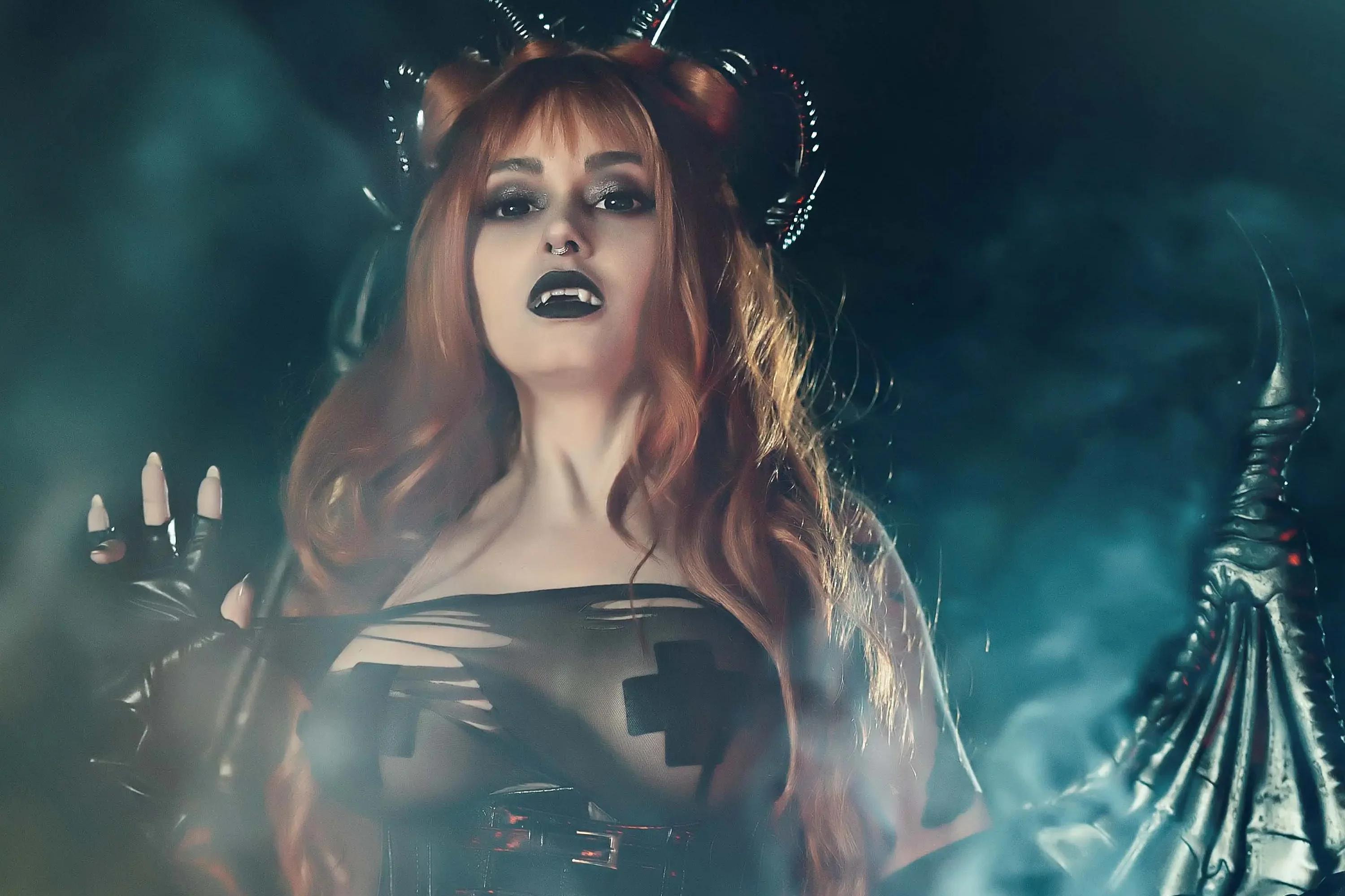 Forbidden Realm Night Creaturefangs horns smoke demon edgy holiday redhead halloween outdoor gen-the-hobbit genevieve genthehobbit fantasy  Slide