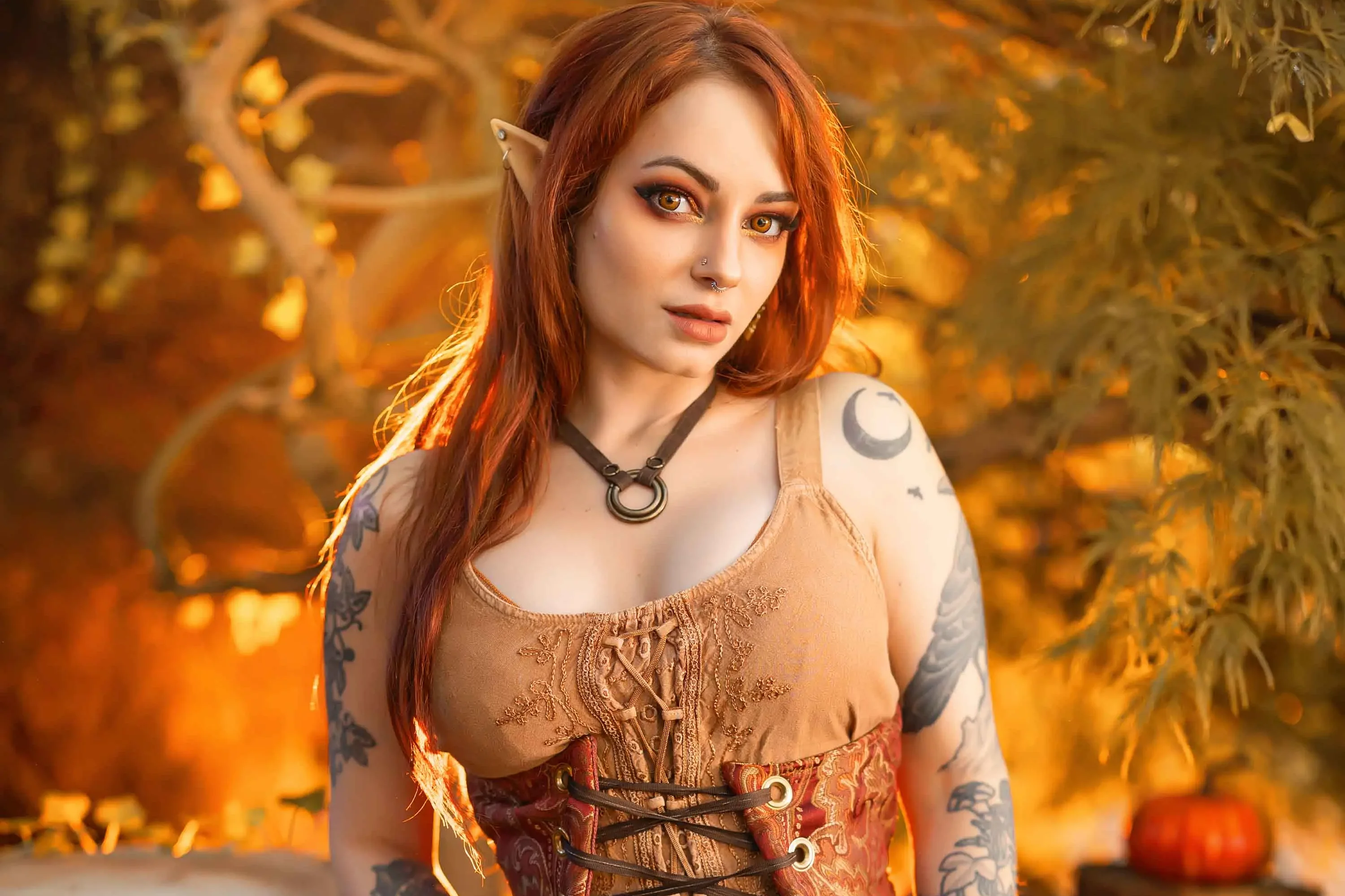 Forbidden Realm Pumpkin Spice Elfboots corset knee-socks elf autumn holiday redhead halloween nature outdoor gen-the-hobbit genevieve genthehobbit  Slide