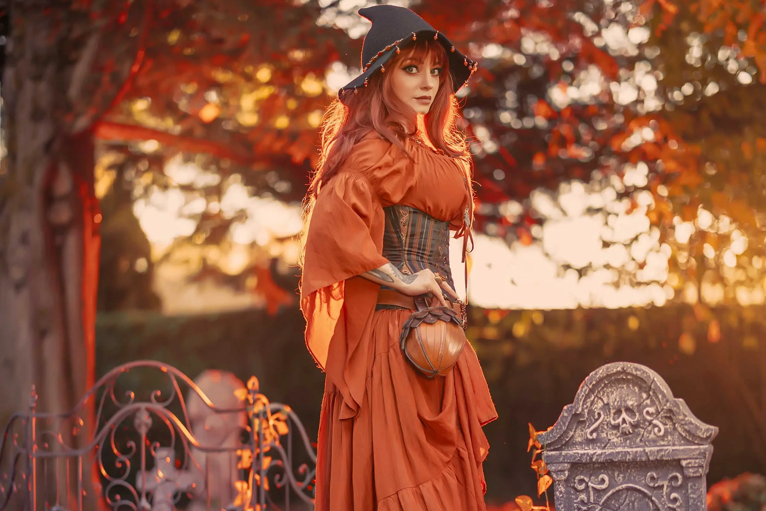 Forbidden Realm Pumpkin Witchboots corset knee-socks witch autumn holiday redhead halloween outdoor gen-the-hobbit genevieve genthehobbit gothic  Slide