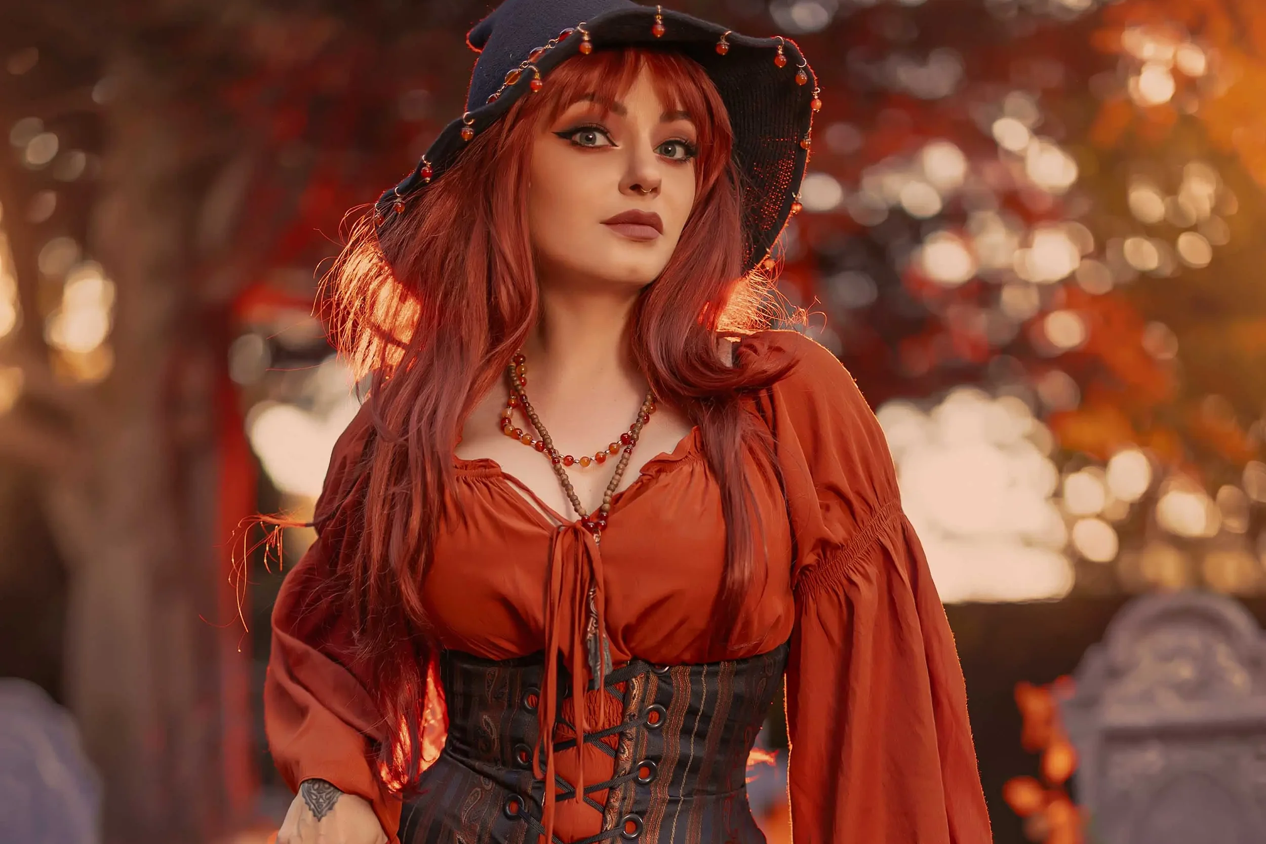 Forbidden Realm Pumpkin Witchboots corset knee-socks witch autumn holiday redhead halloween outdoor gen-the-hobbit genevieve genthehobbit gothic  Slide