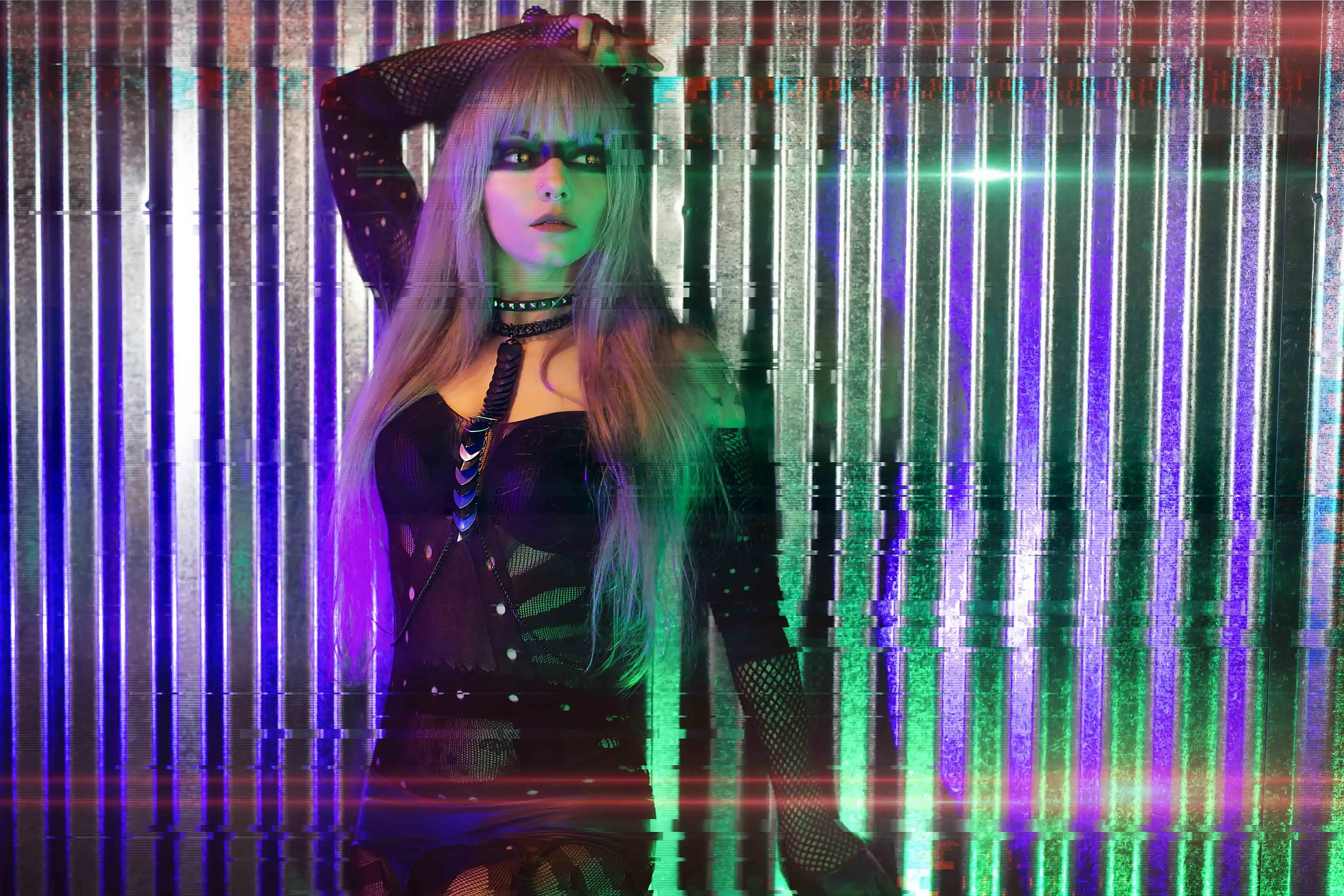 Forbidden Realm Replicantfishnets android blade-runner silver-hair gen-the-hobbit genevieve genthehobbit cyberpunk futuristic industrial robot science-fiction scifi  Slide