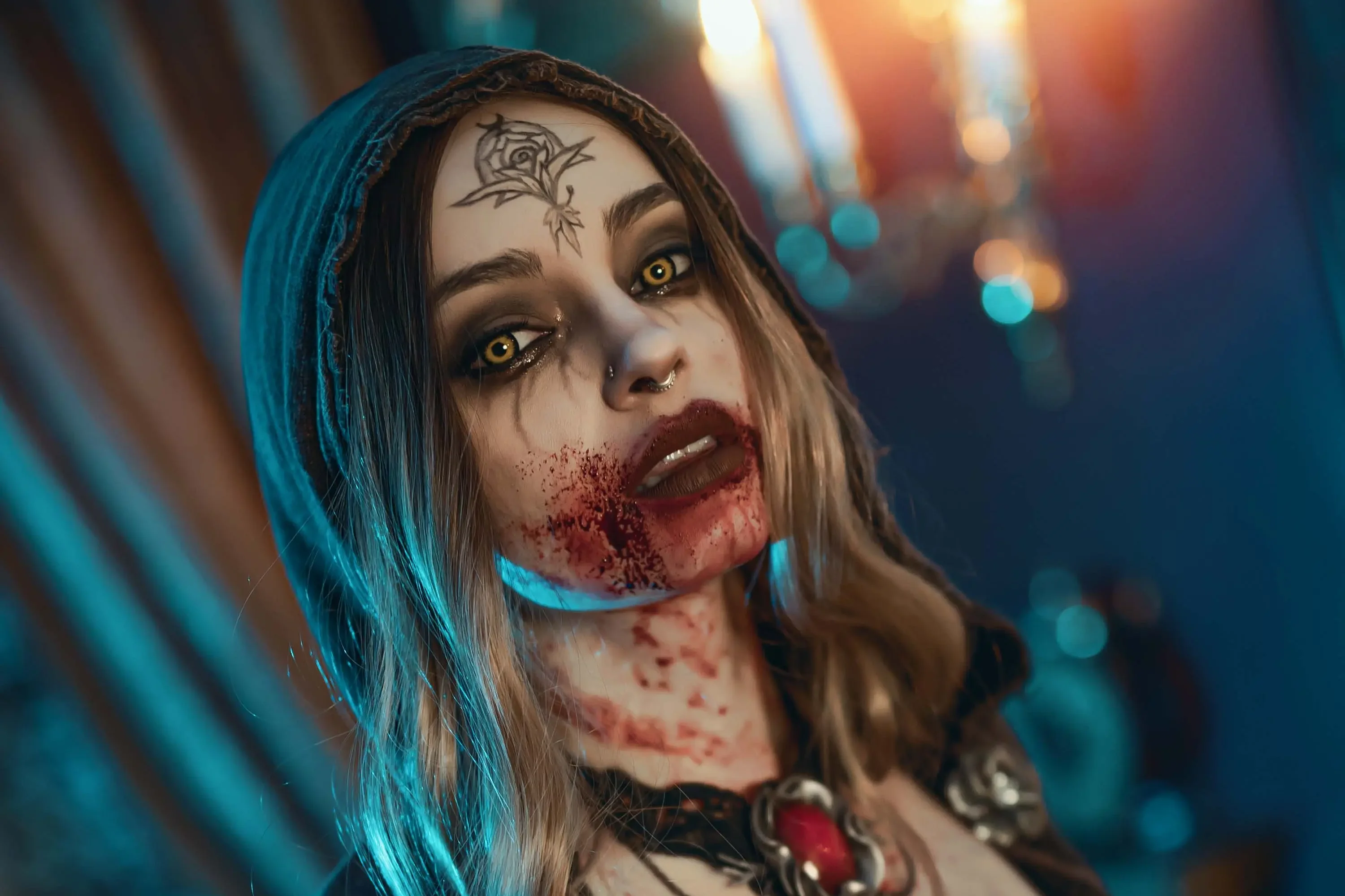 Forbidden Realm Resident Evil Villageboots candles red-lips vampire brunette gen-the-hobbit genevieve genthehobbit horror occult supernatural victorian  Slide