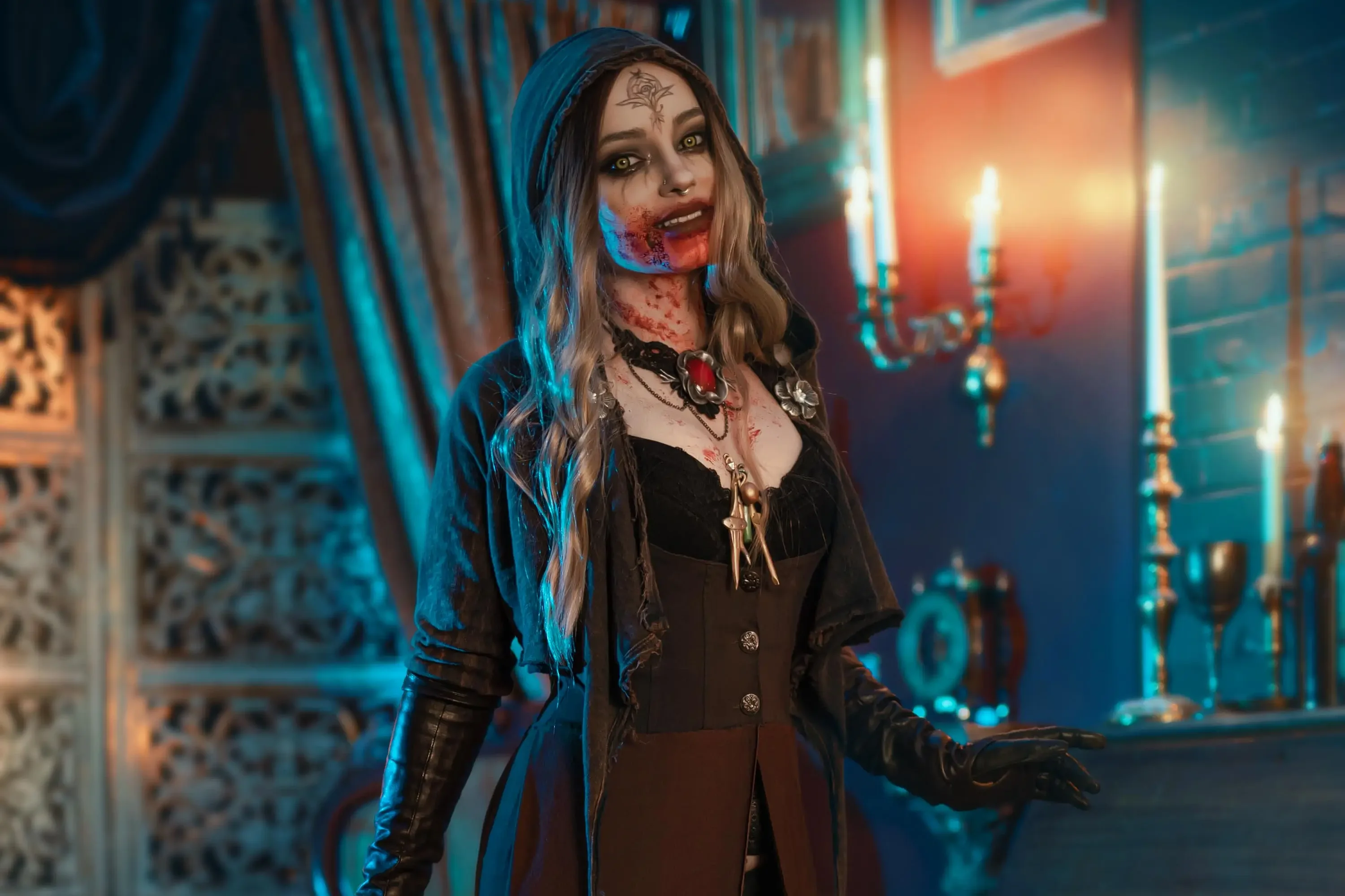 Forbidden Realm Resident Evil Villageboots candles red-lips vampire brunette gen-the-hobbit genevieve genthehobbit horror occult supernatural victorian  Slide