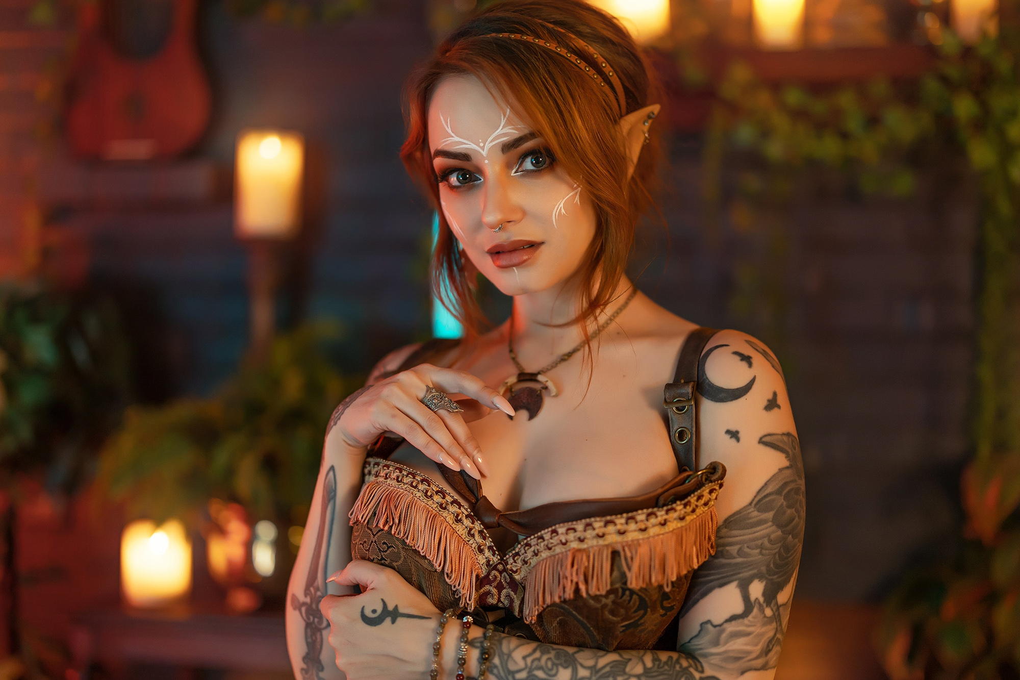 Forbidden Realm Restlessface-paint leather woodelf redhead bed gen-the-hobbit genevieve genthehobbit fantasy medieval tribal  Slide