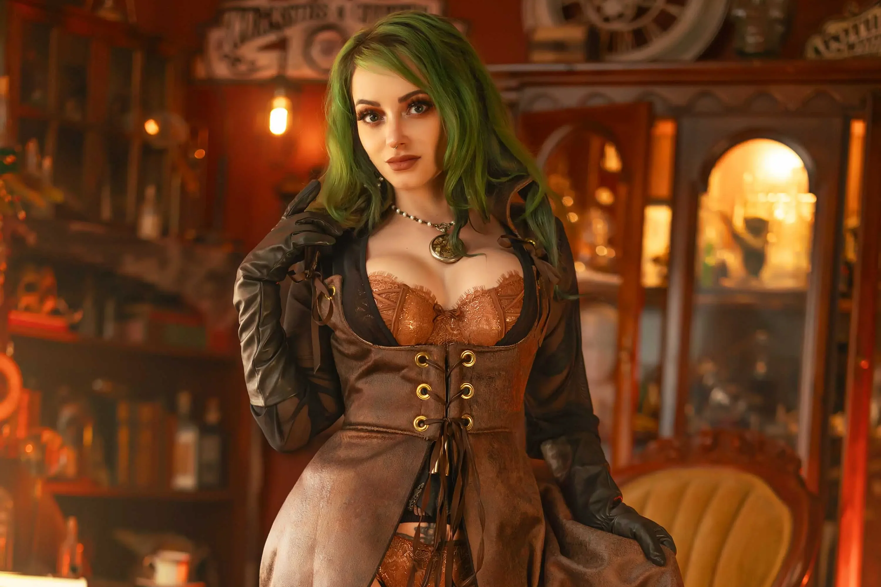 Forbidden Realm Risqueboots curio-cabinets lingerie stockings green-hair gen-the-hobbit genevieve genthehobbit exotic steampunk vintage  Slide