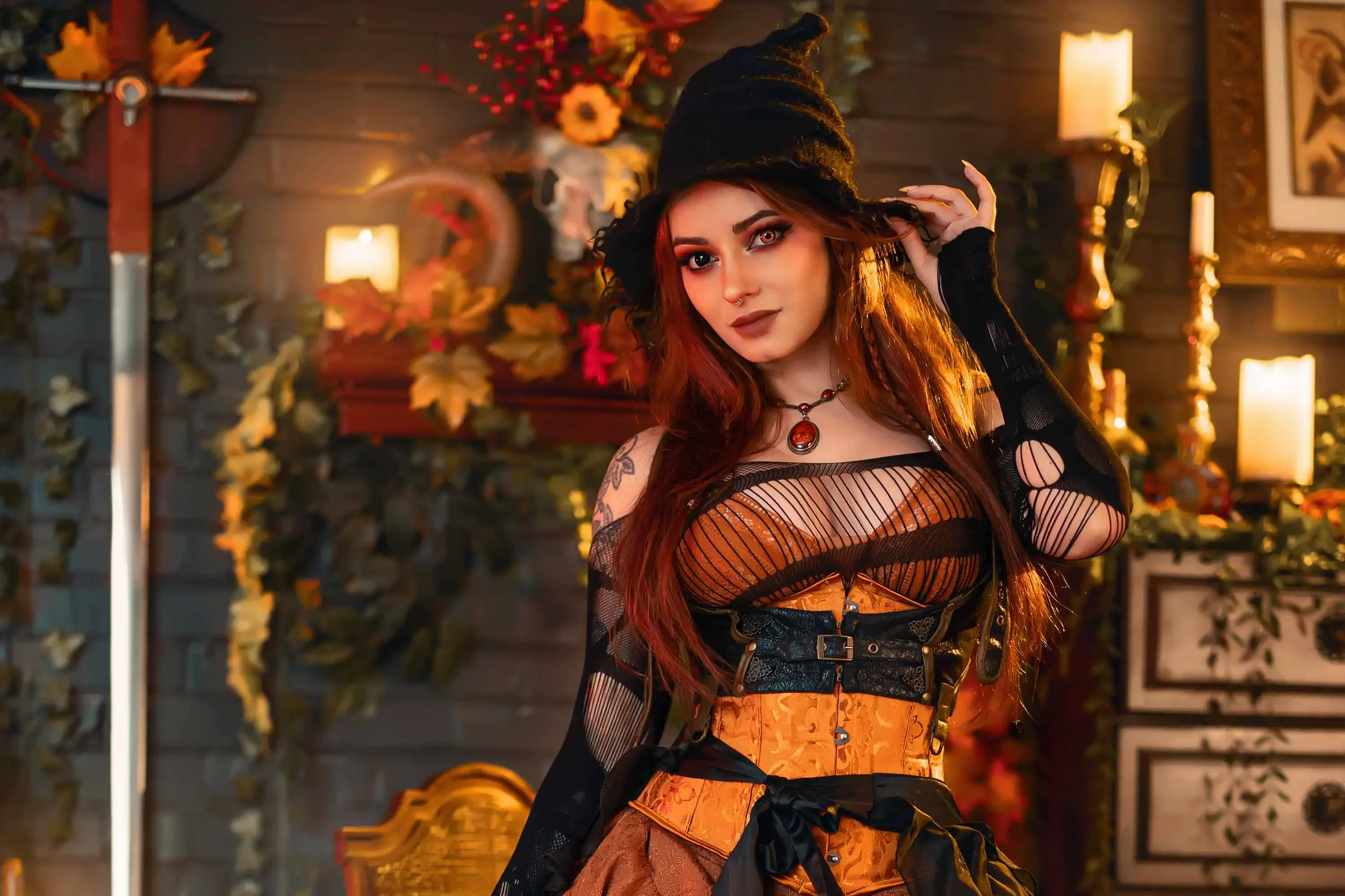 Forbidden Realm Samhaincorset fishnets witch holiday kitty redhead halloween gen-the-hobbit genevieve genthehobbit  Slide