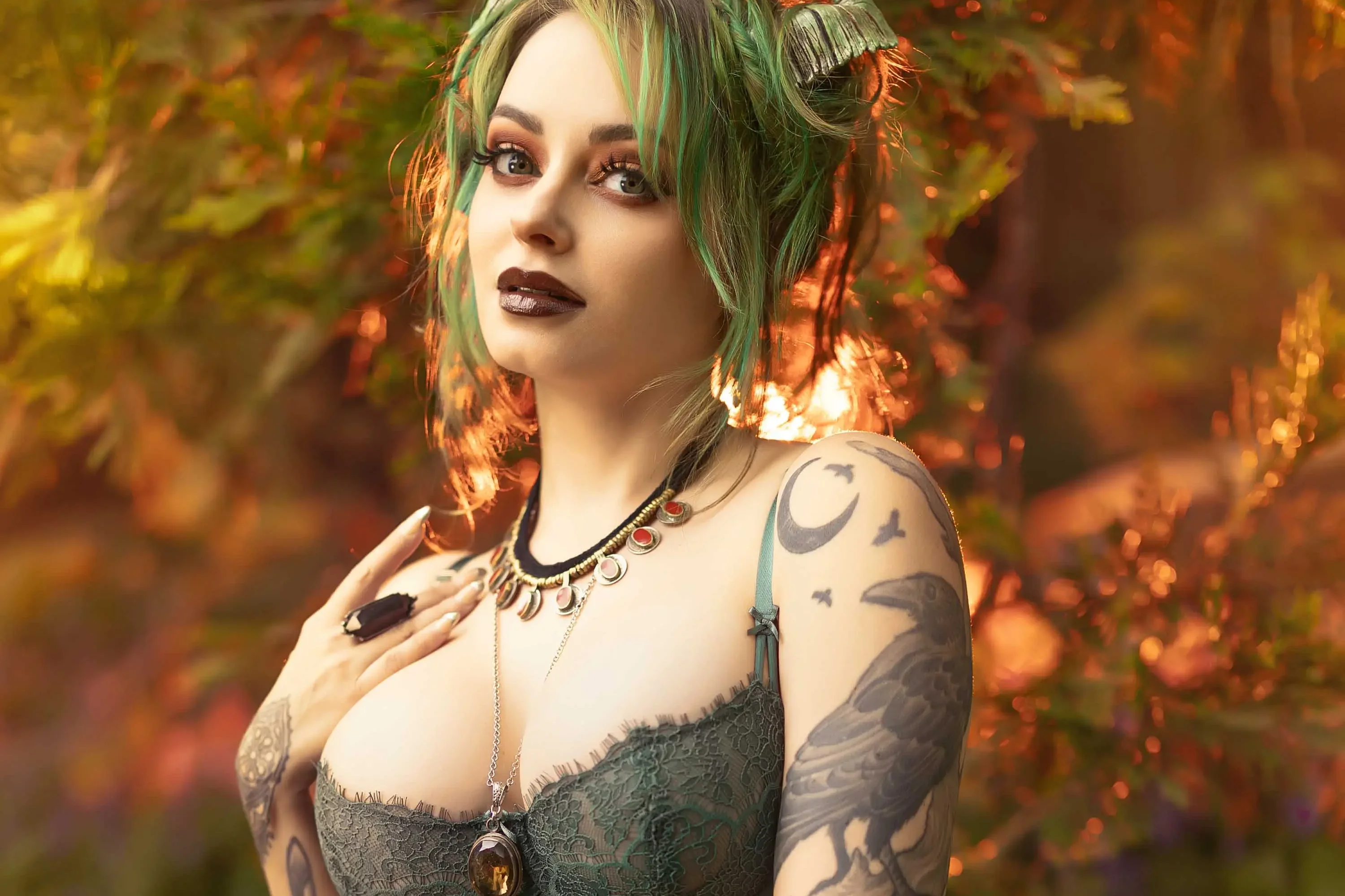 Forbidden Realm Siennahorns lingerie green-hair nature outdoor gen-the-hobbit genevieve genthehobbit  Slide