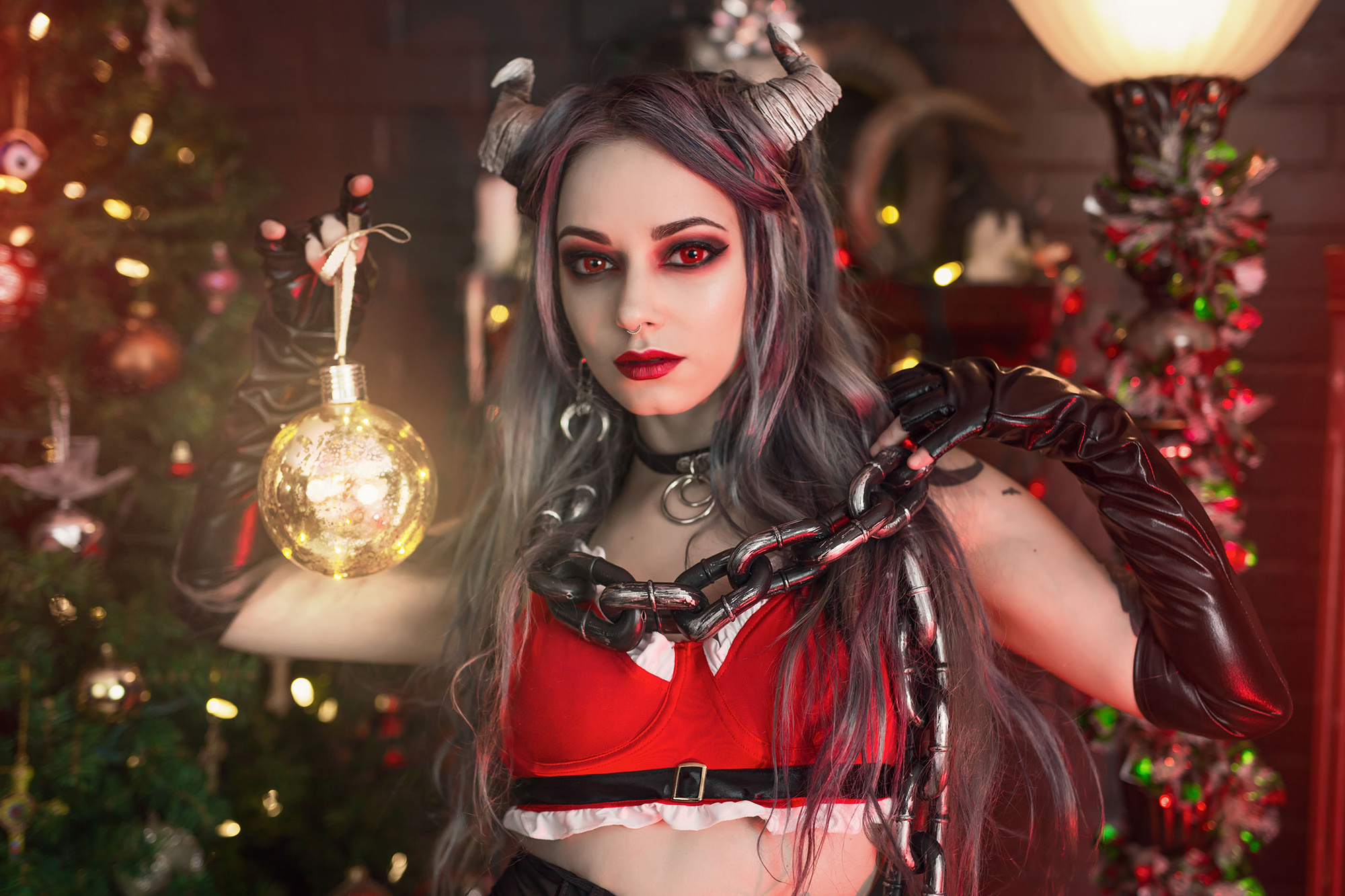 Forbidden Realm Silent Nightchains garter-belt horns leather red-eyes stockings krampus mythological-creature holiday silver-hair christmas gen-the-hobbit genevieve genthehobbit yule  Slide