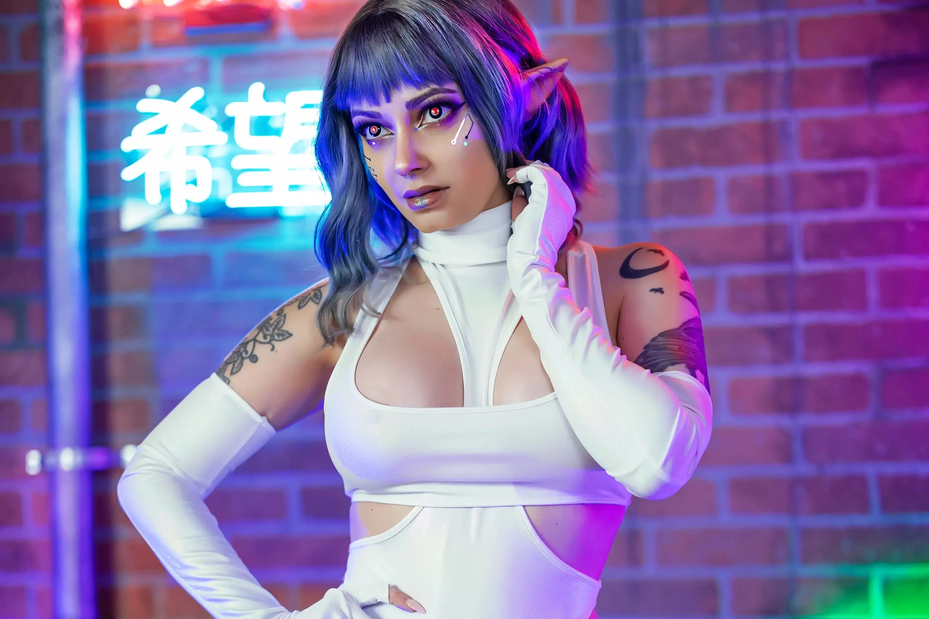 Forbidden Realm Singularityred-eyes android blade-runner elf edgy technicolor blue-hair gen-the-hobbit genevieve genthehobbit cyberpunk industrial  Slide