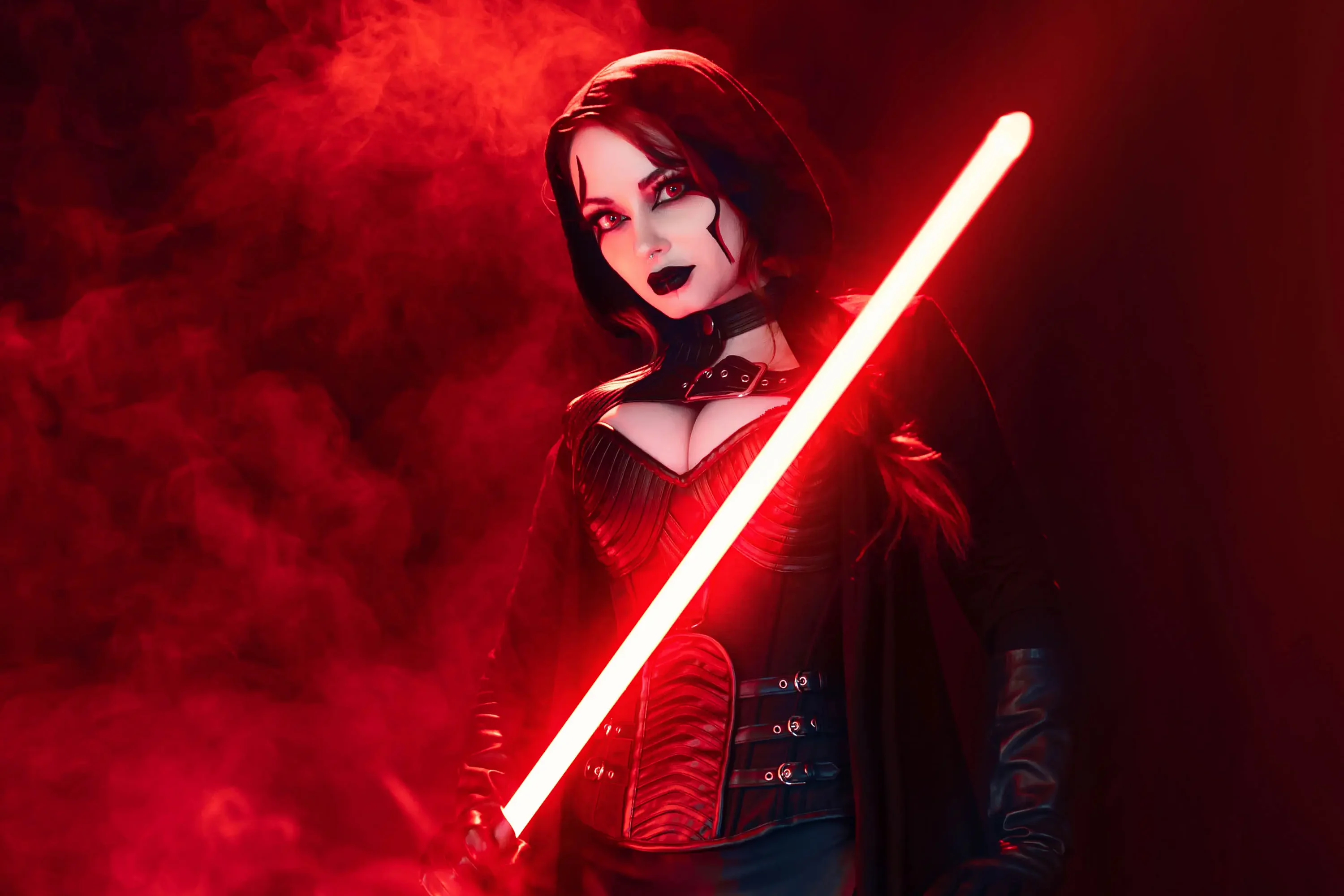 Forbidden Realm Sith Lordcorset face-paint leather red-eyes smoke assassin edgy redhead gen-the-hobbit genevieve genthehobbit scifi  Slide