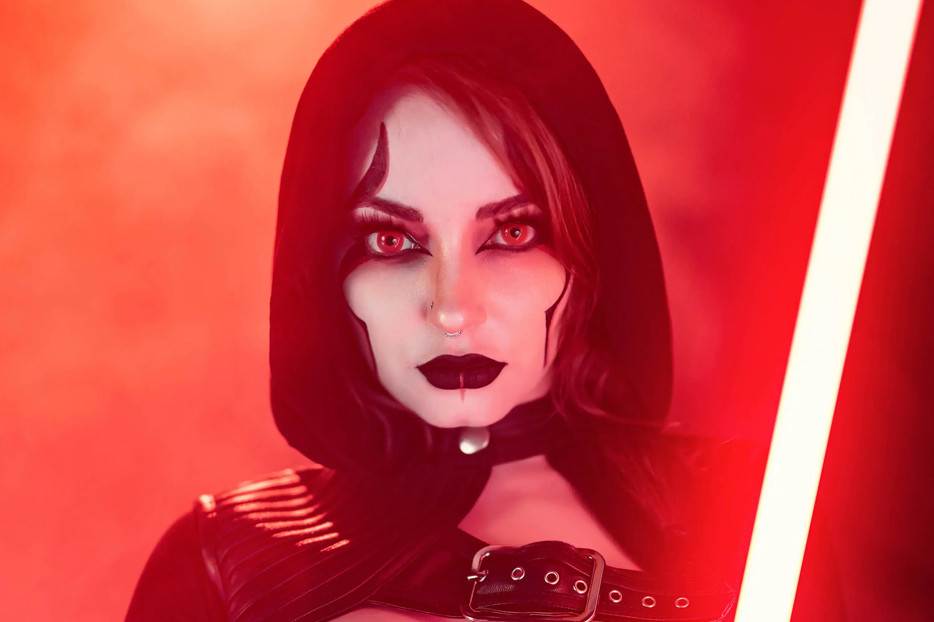 Forbidden Realm Sith Lordcorset face-paint leather red-eyes smoke assassin edgy redhead gen-the-hobbit genevieve genthehobbit scifi  Slide
