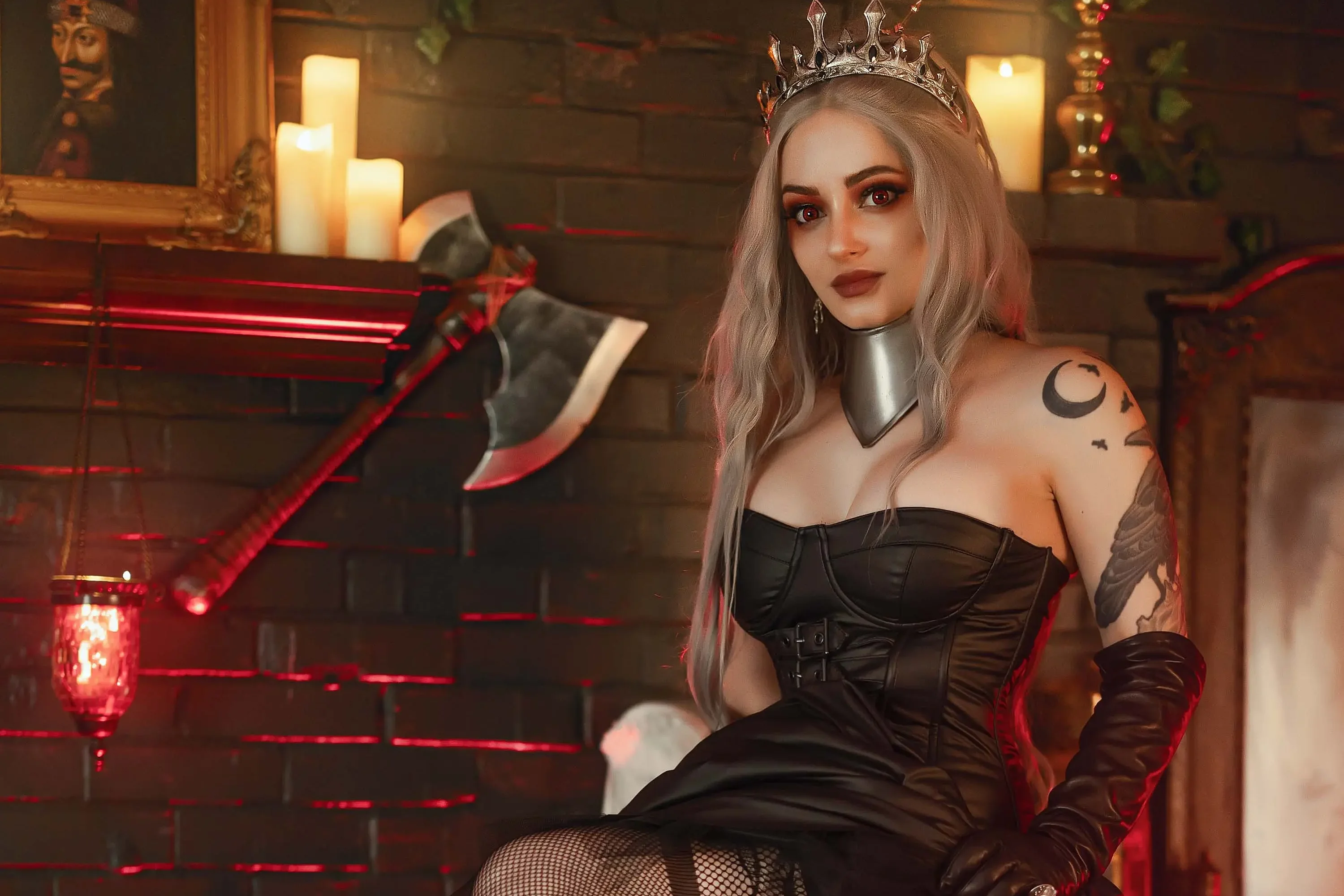 Forbidden Realm Sourdre De Sangfishnets heels red-eyes red-lips stockings vampire silver-hair gen-the-hobbit genevieve genthehobbit gothic  Slide