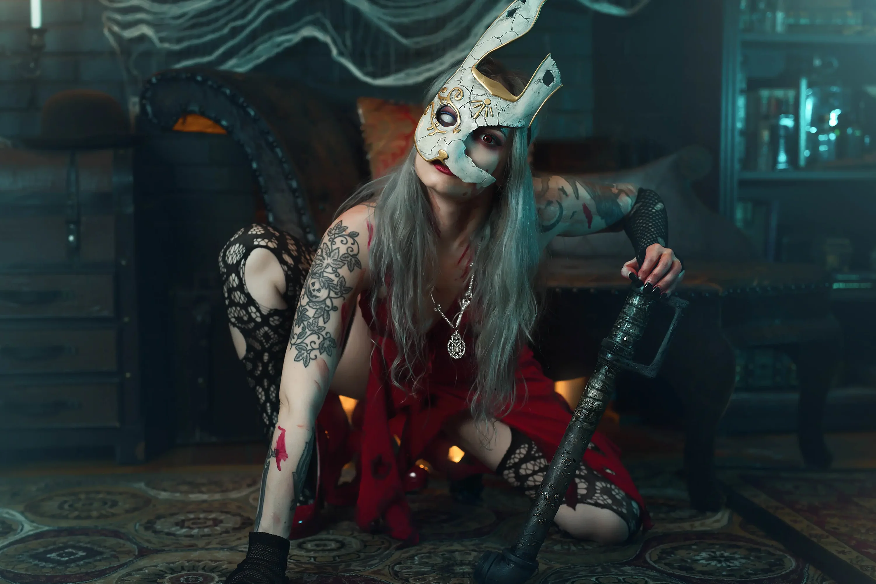 Forbidden Realm Splicerheels red-lips stockings technicolor blue-hair gen-the-hobbit genevieve genthehobbit cosplay dystopian post-apocalyptic  Slide