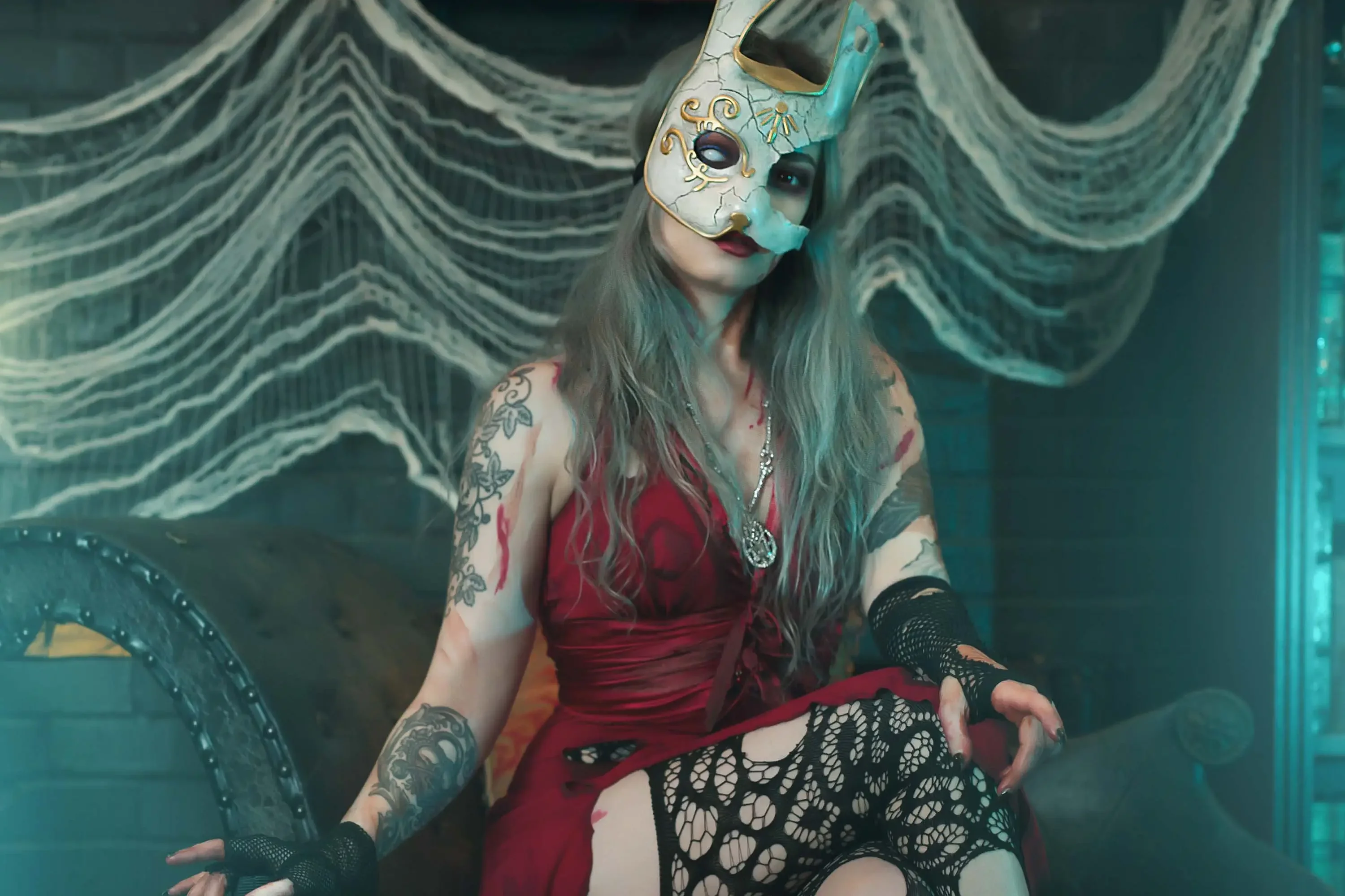 Forbidden Realm Splicerheels red-lips stockings technicolor blue-hair gen-the-hobbit genevieve genthehobbit cosplay dystopian post-apocalyptic  Slide