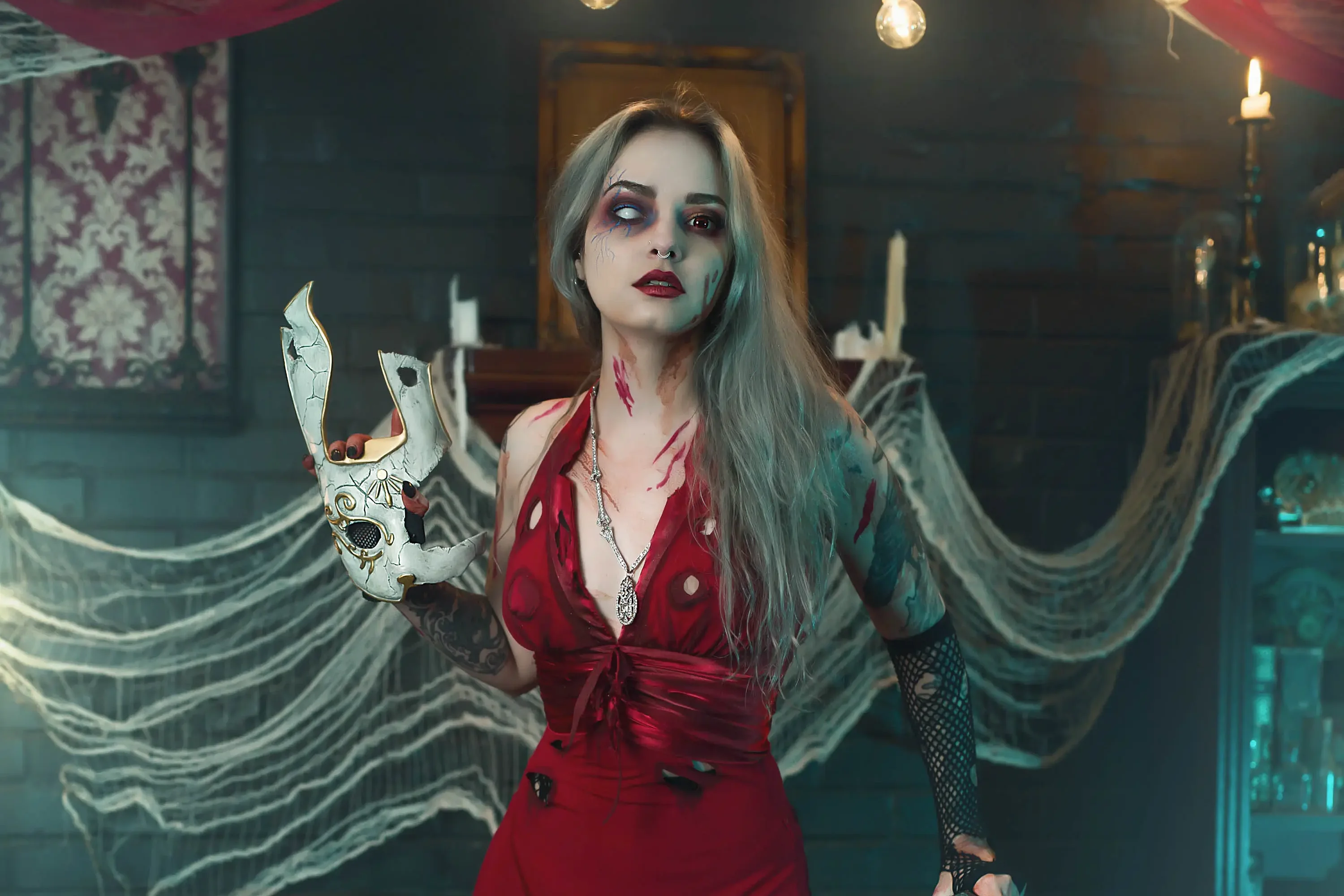 Forbidden Realm Splicerheels red-lips stockings technicolor blue-hair gen-the-hobbit genevieve genthehobbit cosplay dystopian post-apocalyptic  Slide