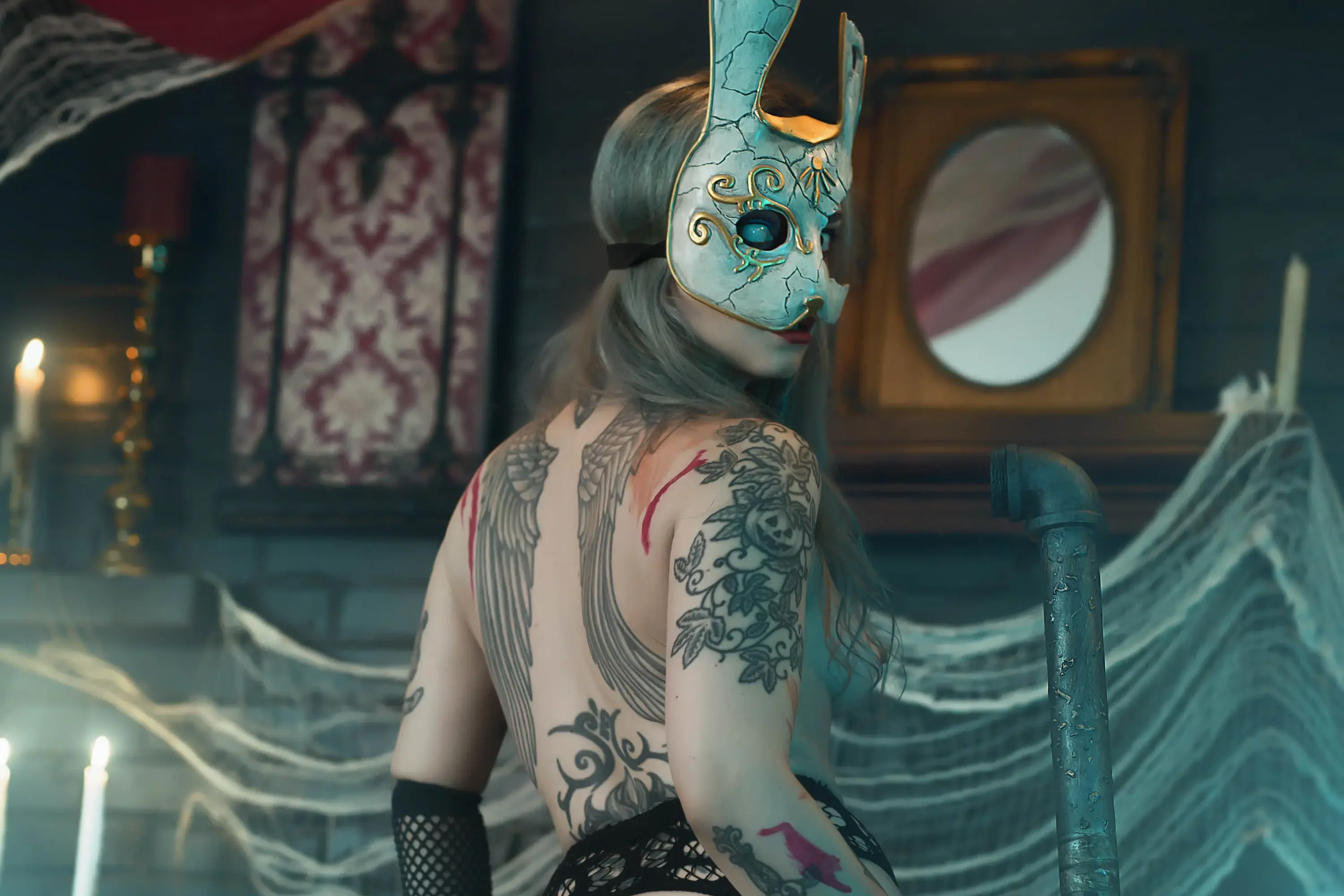 Forbidden Realm Splicerheels red-lips stockings technicolor blue-hair gen-the-hobbit genevieve genthehobbit cosplay dystopian post-apocalyptic  Slide
