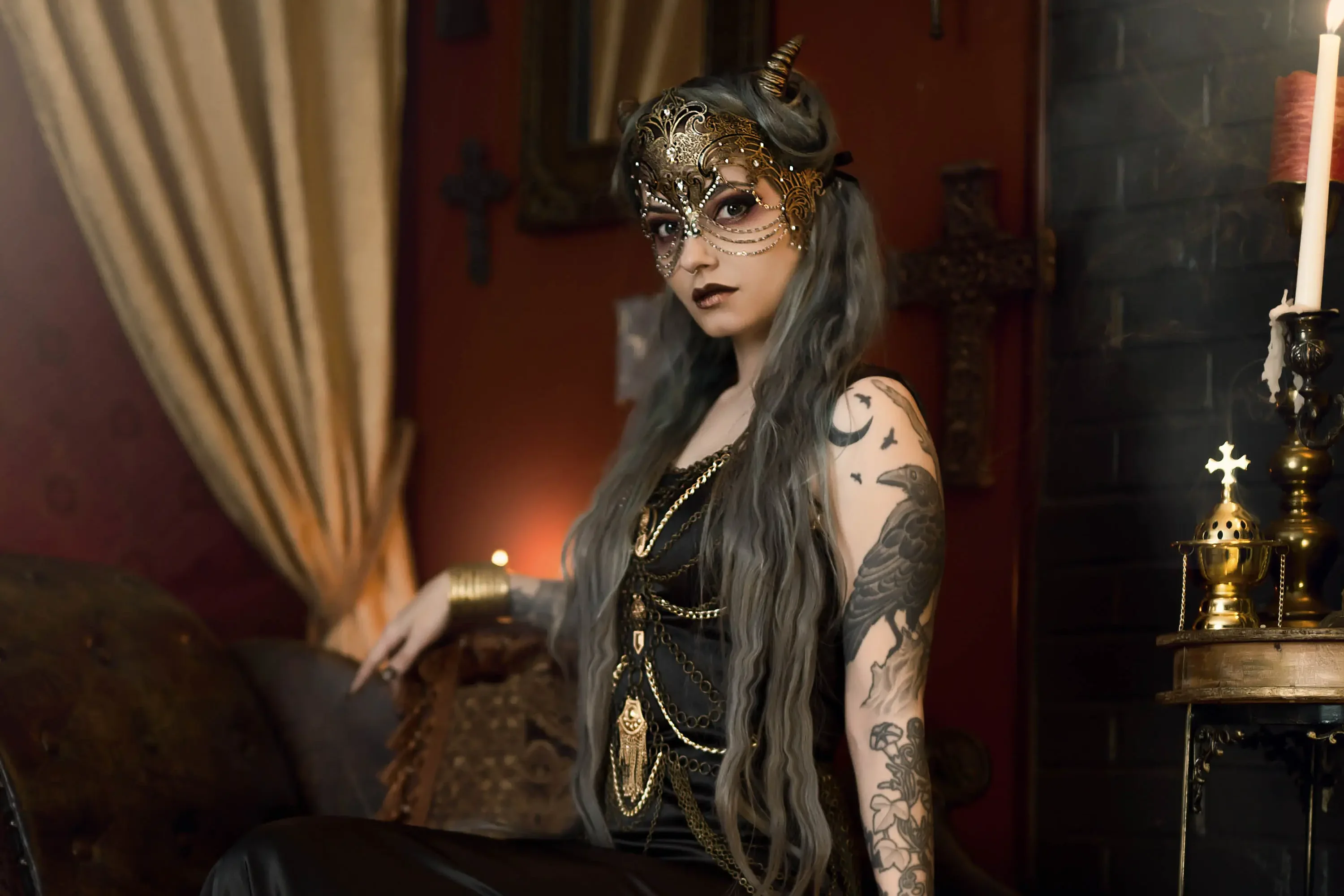 Forbidden Realm Succubuscandles horns mask stockings mythological-creature succubus gen-the-hobbit genevieve genthehobbit macabre  Slide