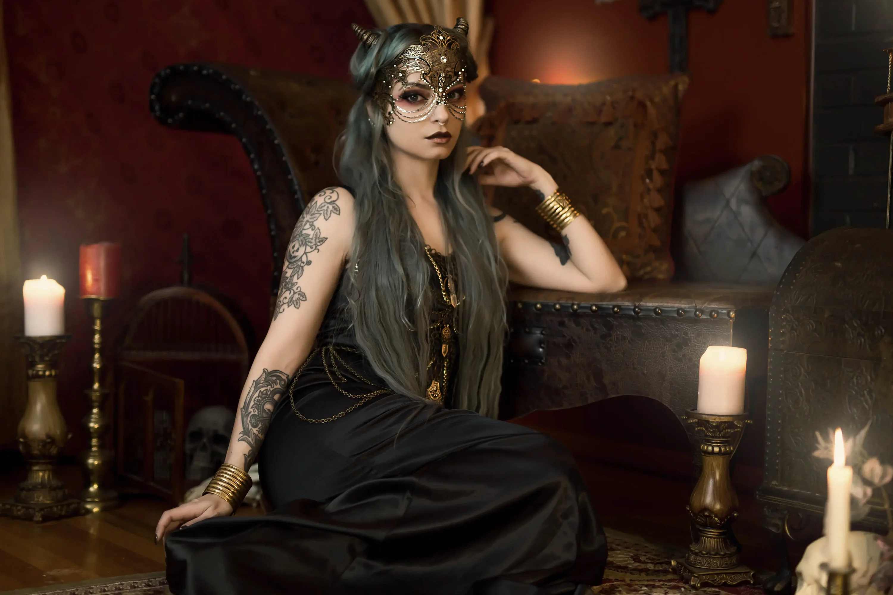 Forbidden Realm Succubuscandles horns mask stockings mythological-creature succubus gen-the-hobbit genevieve genthehobbit macabre  Slide
