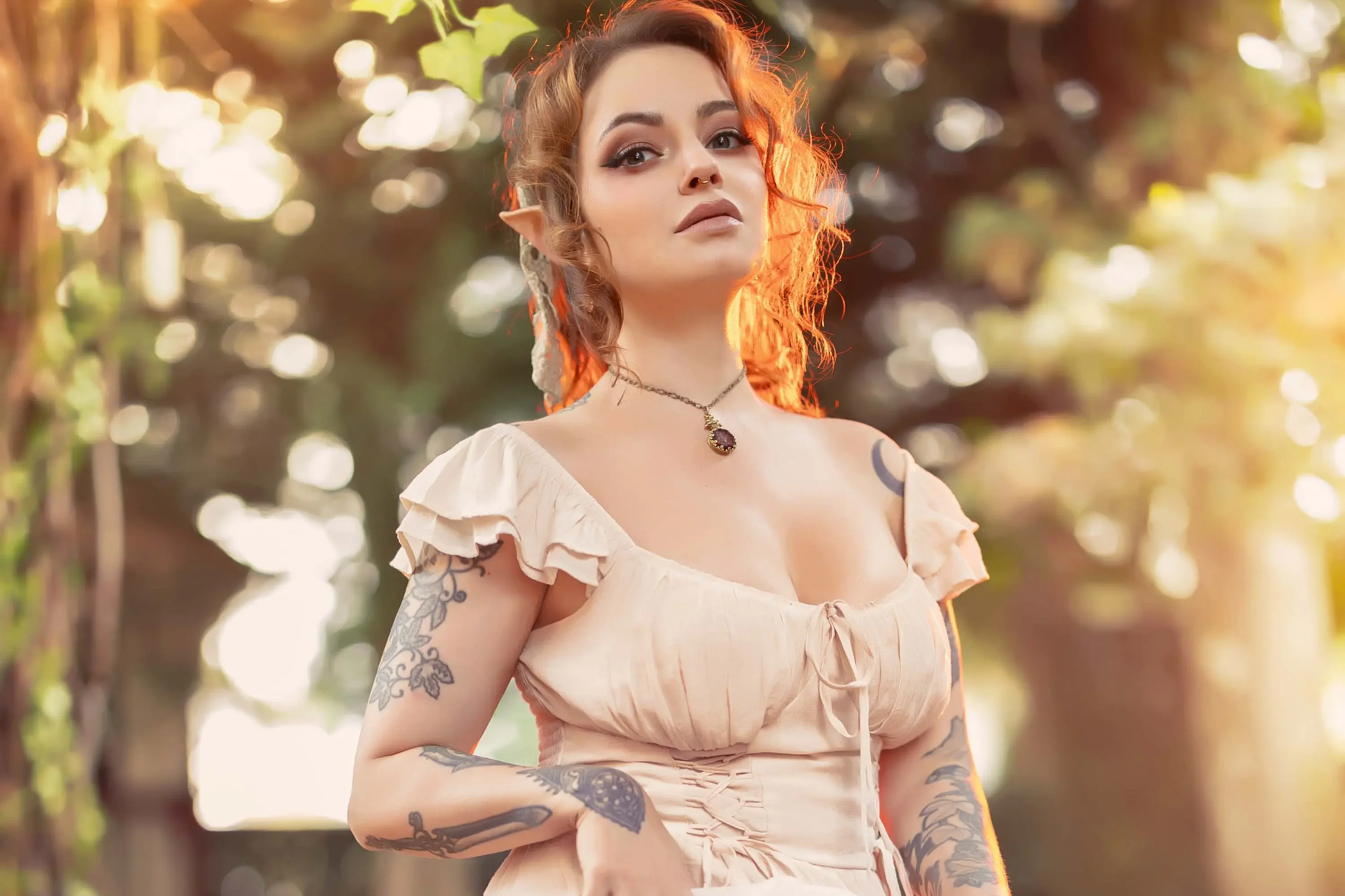 Forbidden Realm Sunlit Picnicelf maiden autumn delicate sweet redhead nature outdoor gen-the-hobbit genevieve genthehobbit boho fairy-tale fantasy renaissance  Slide