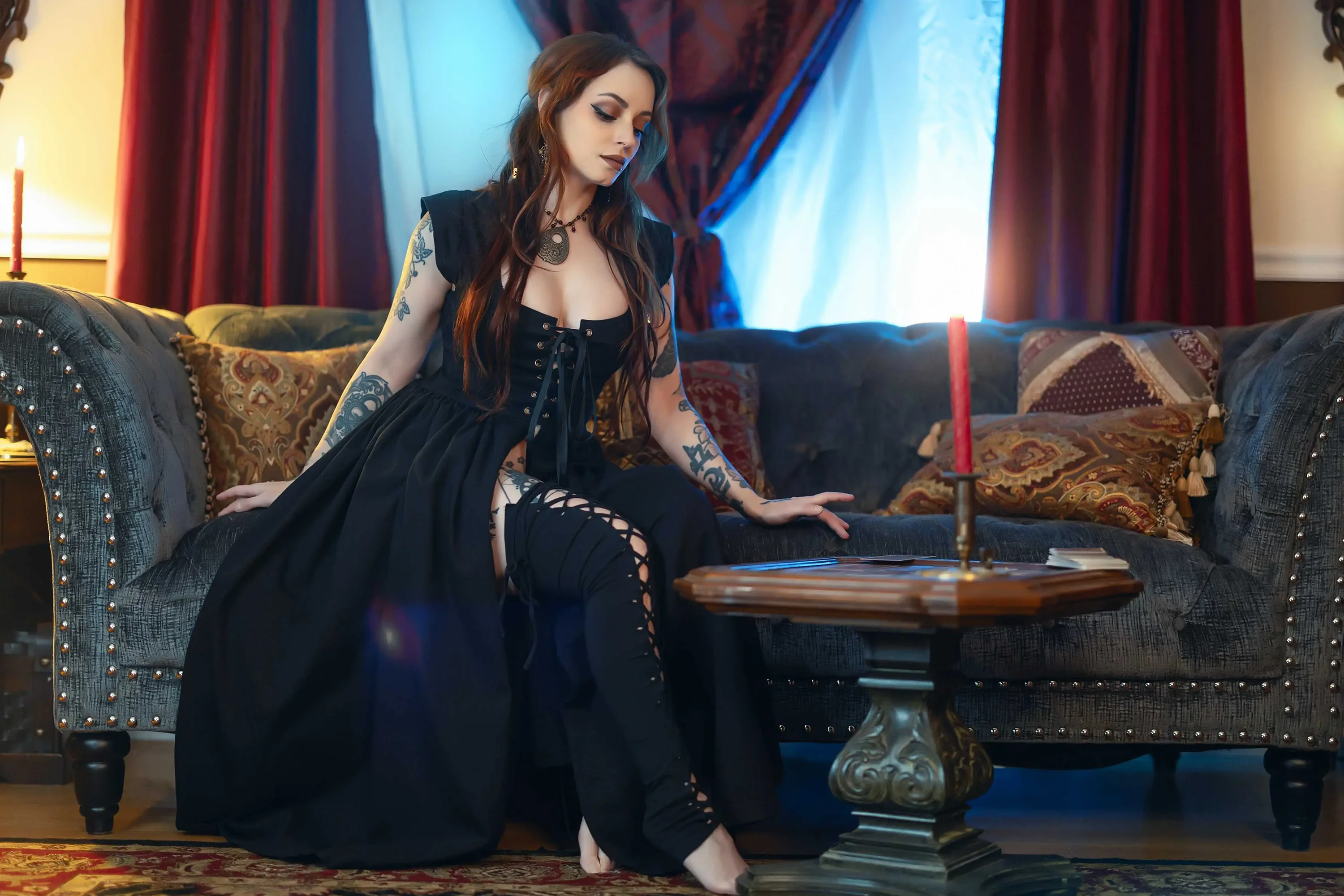 Forbidden Realm Tarotcandles knee-socks redhead gen-the-hobbit genevieve genthehobbit boudoir gothic occult  Slide