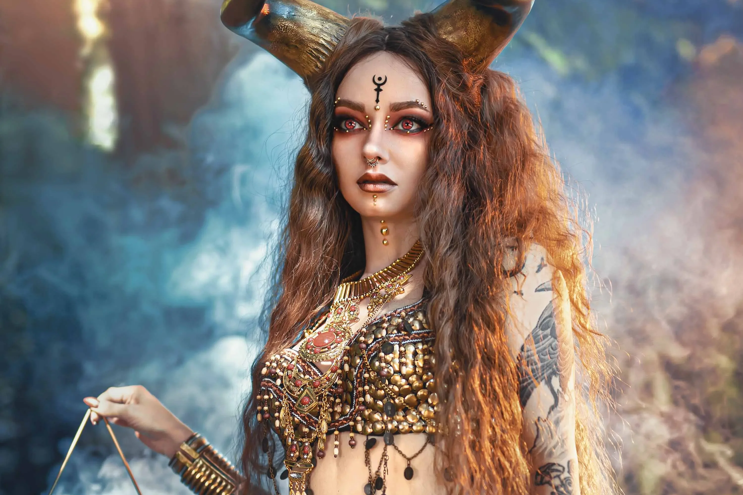 Forbidden Realm Taurushorns red-eyes smoke mythological-creature dreamy brunette forest outdoor gen-the-hobbit genevieve genthehobbit  Slide