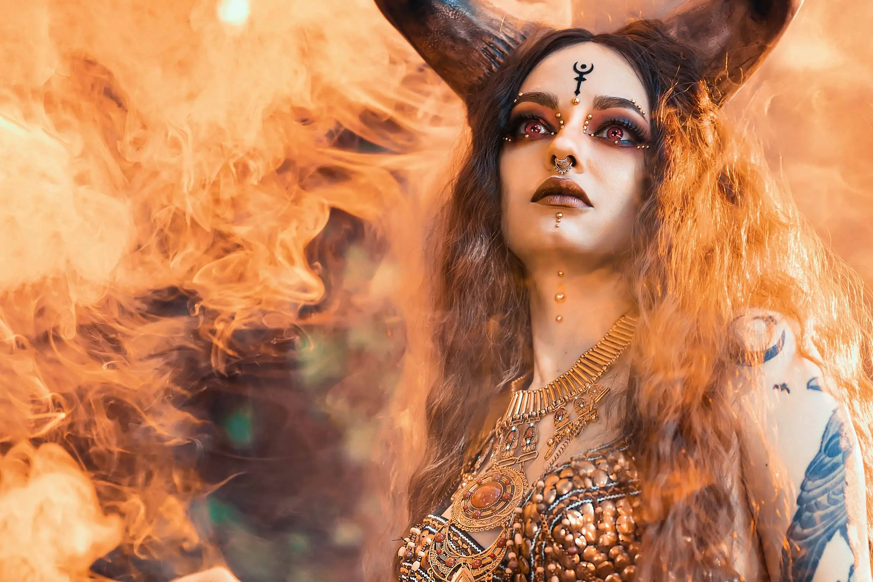 Forbidden Realm Taurushorns red-eyes smoke mythological-creature dreamy brunette forest outdoor gen-the-hobbit genevieve genthehobbit  Slide