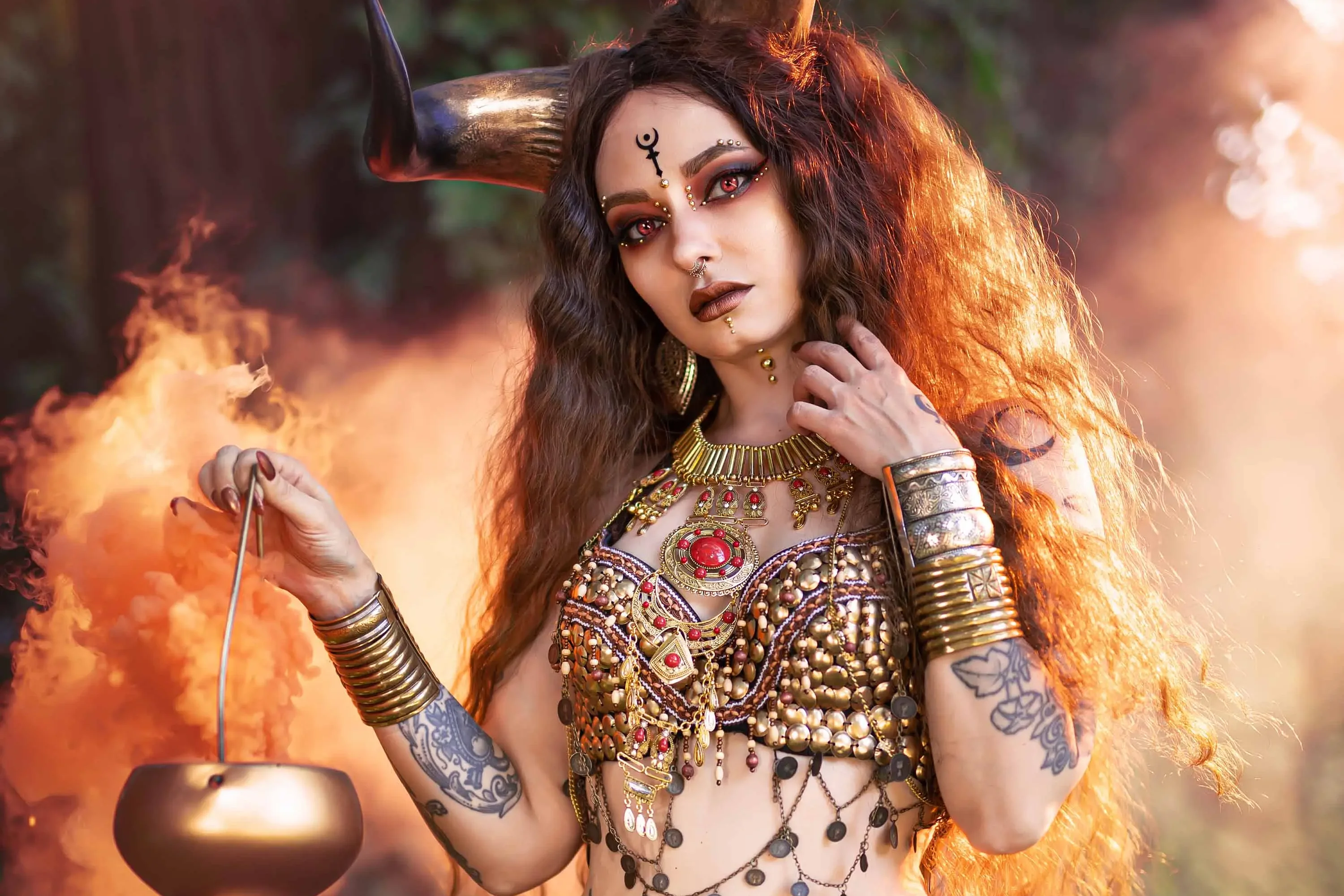 Forbidden Realm Taurushorns red-eyes smoke mythological-creature dreamy brunette forest outdoor gen-the-hobbit genevieve genthehobbit  Slide