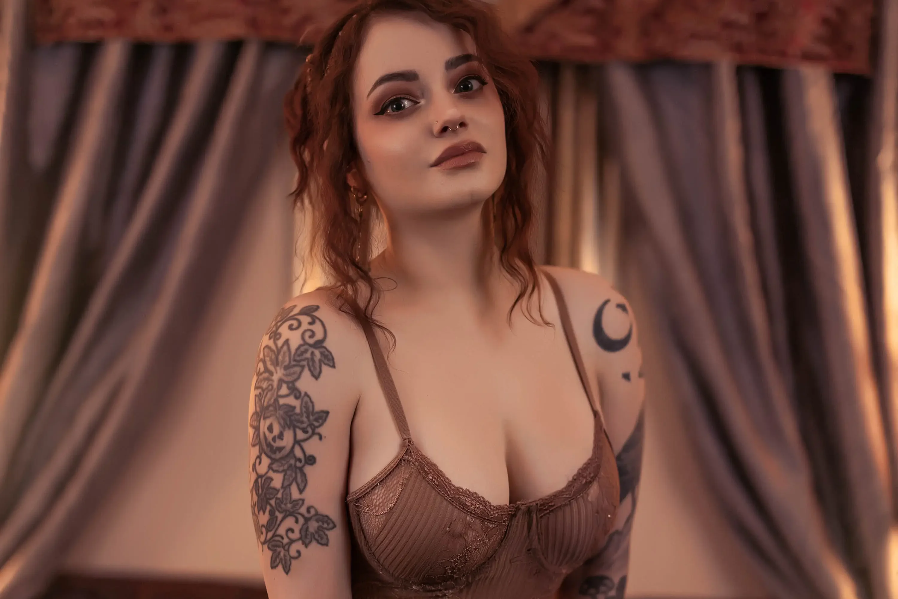 Forbidden Realm The BedChamberknee-socks dreamy redhead bed gen-the-hobbit genevieve genthehobbit boudoir feminine  Slide