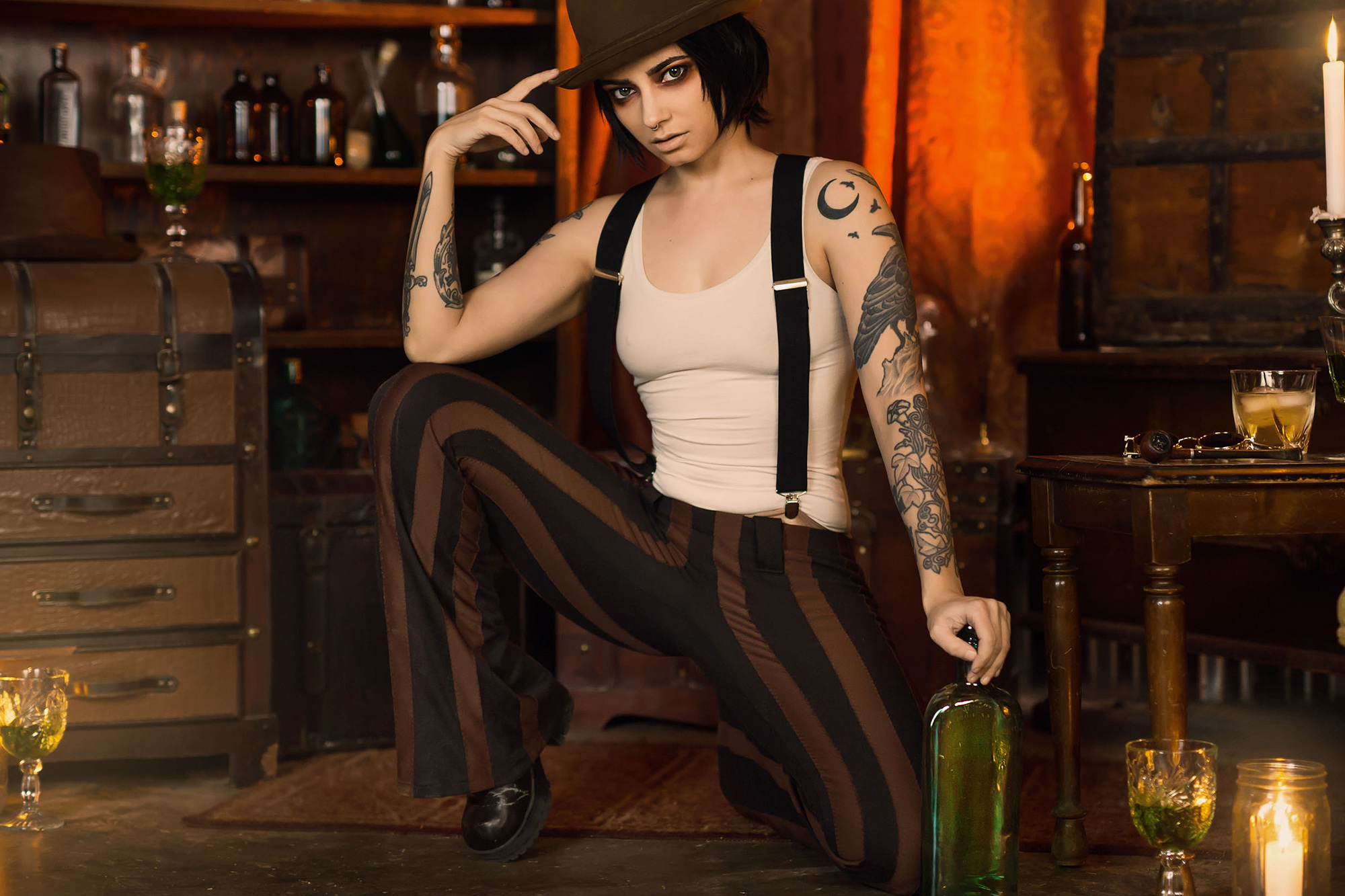Forbidden Realm The Gin Jointcandles black-hair saloon speakeasy gen-the-hobbit genevieve genthehobbit androgynous steampunk victorian vintage  Slide