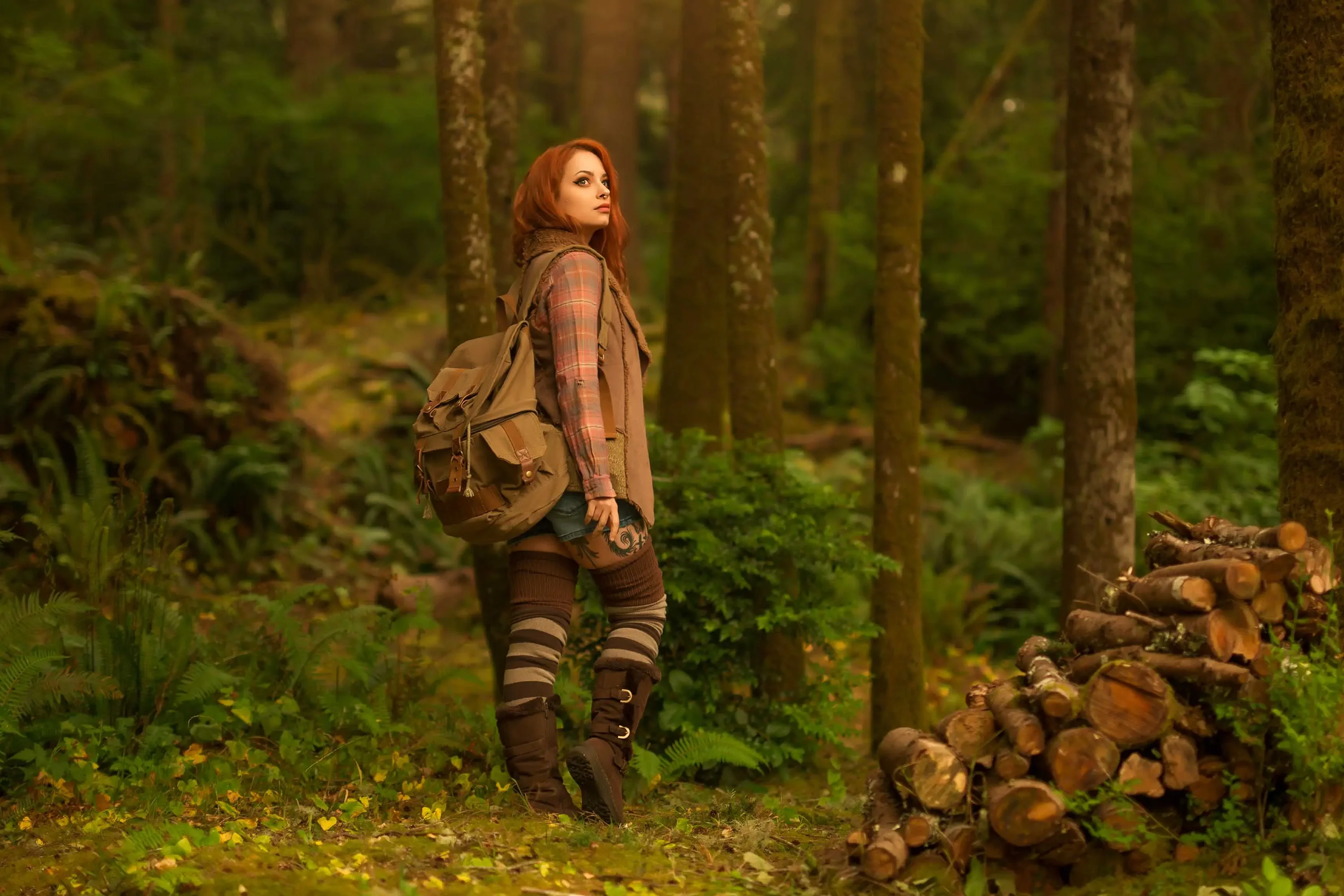 Forbidden Realm The Hobbit Trailboots knee-socks hobbit autumn casual redhead forest nature outdoor gen-the-hobbit genevieve genthehobbit hiking stripes  Slide