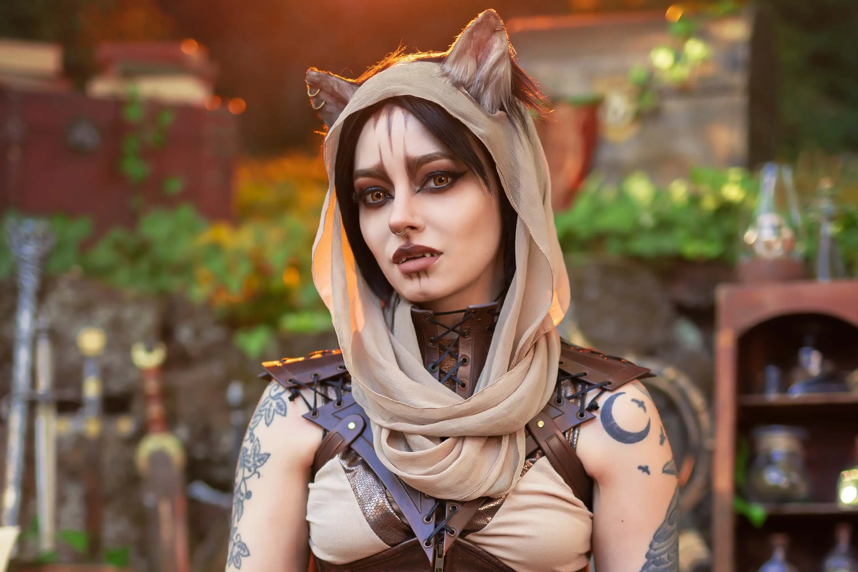 Forbidden Realm The Khajiit's Warescorset leather kitty whimsical redhead outdoor gen-the-hobbit genevieve genthehobbit cosplay fantasy skyrim  Slide
