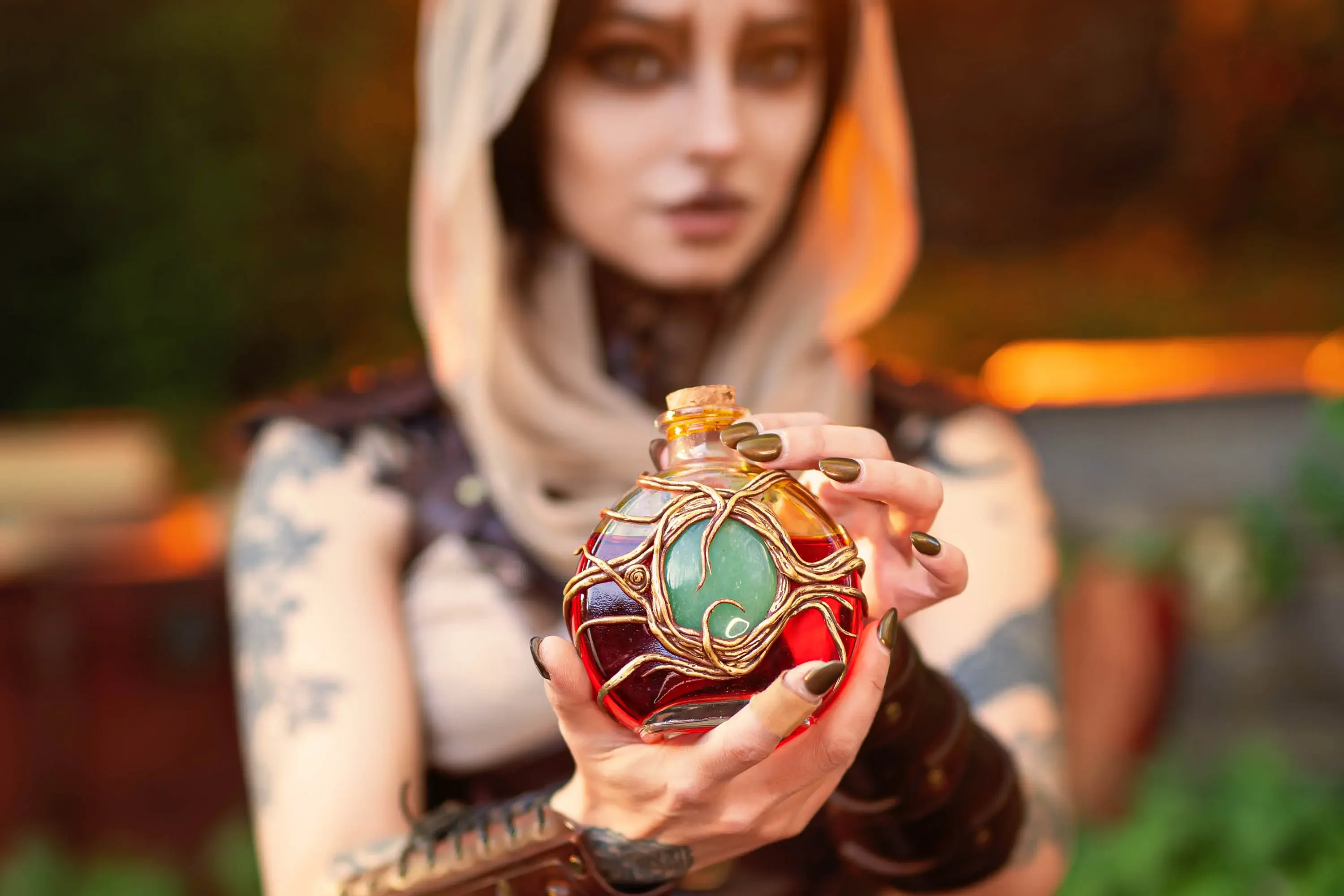 Forbidden Realm The Khajiit's Warescorset leather kitty whimsical redhead outdoor gen-the-hobbit genevieve genthehobbit cosplay fantasy skyrim  Slide