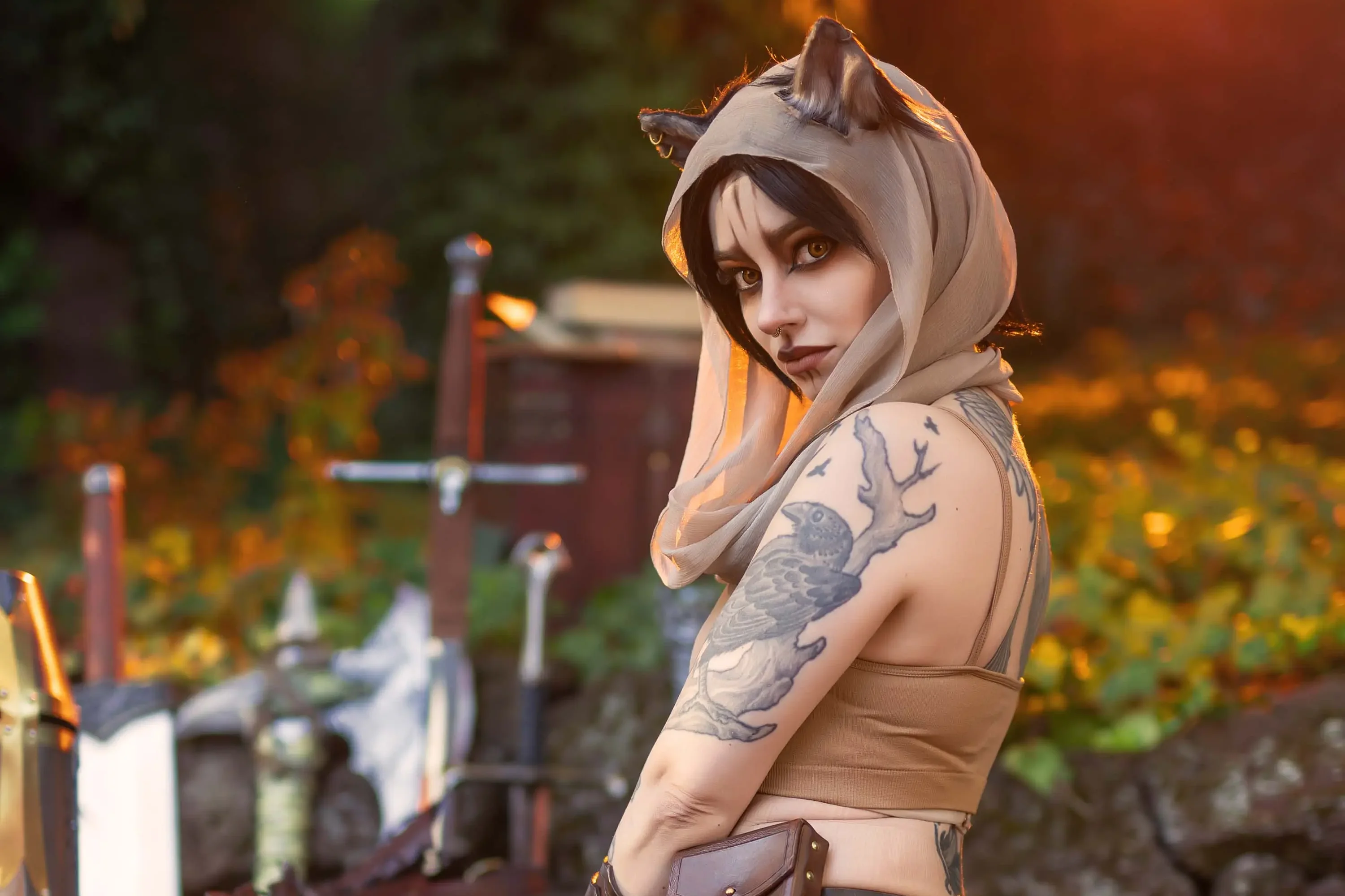 Forbidden Realm The Khajiit's Warescorset leather kitty whimsical redhead outdoor gen-the-hobbit genevieve genthehobbit cosplay fantasy skyrim  Slide