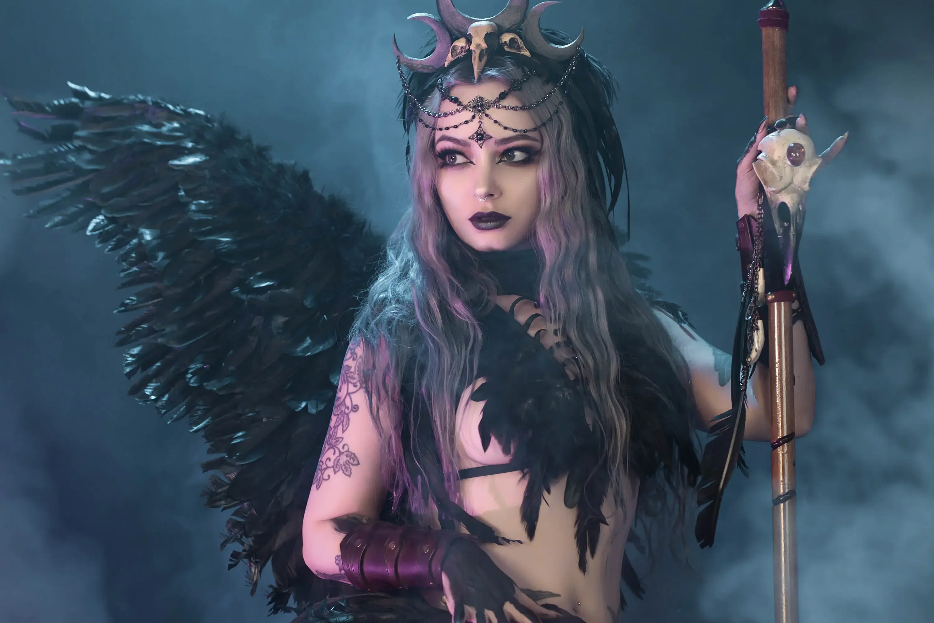 Forbidden Realm The Morriganfeathers smoke mythological-creature silver-hair halloween gen-the-hobbit genevieve genthehobbit gothic occult supernatural  Slide