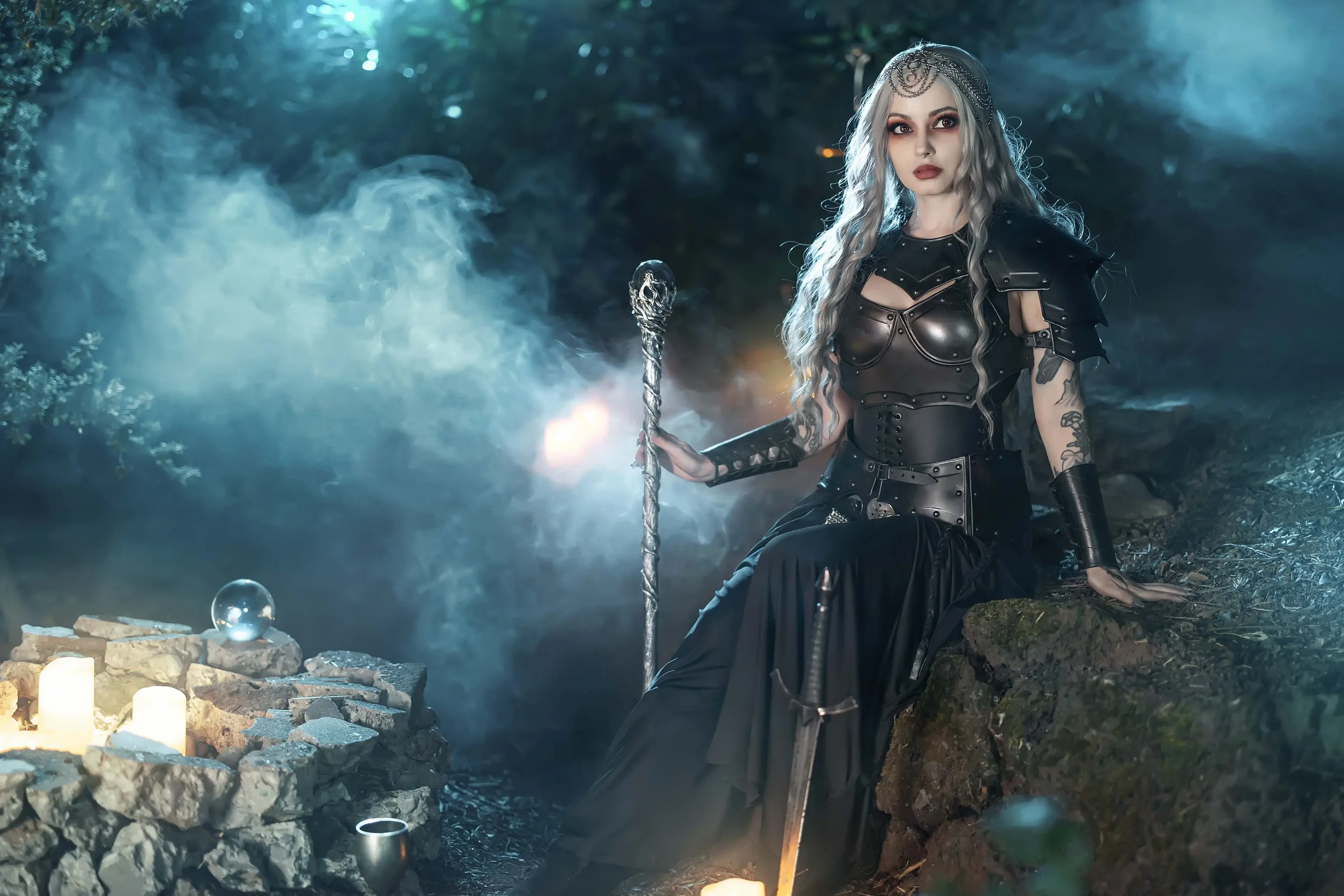 Forbidden Realm The Necromancercandles mage edgy silver-hair outdoor gen-the-hobbit genevieve genthehobbit fantasy macabre supernatural  Slide
