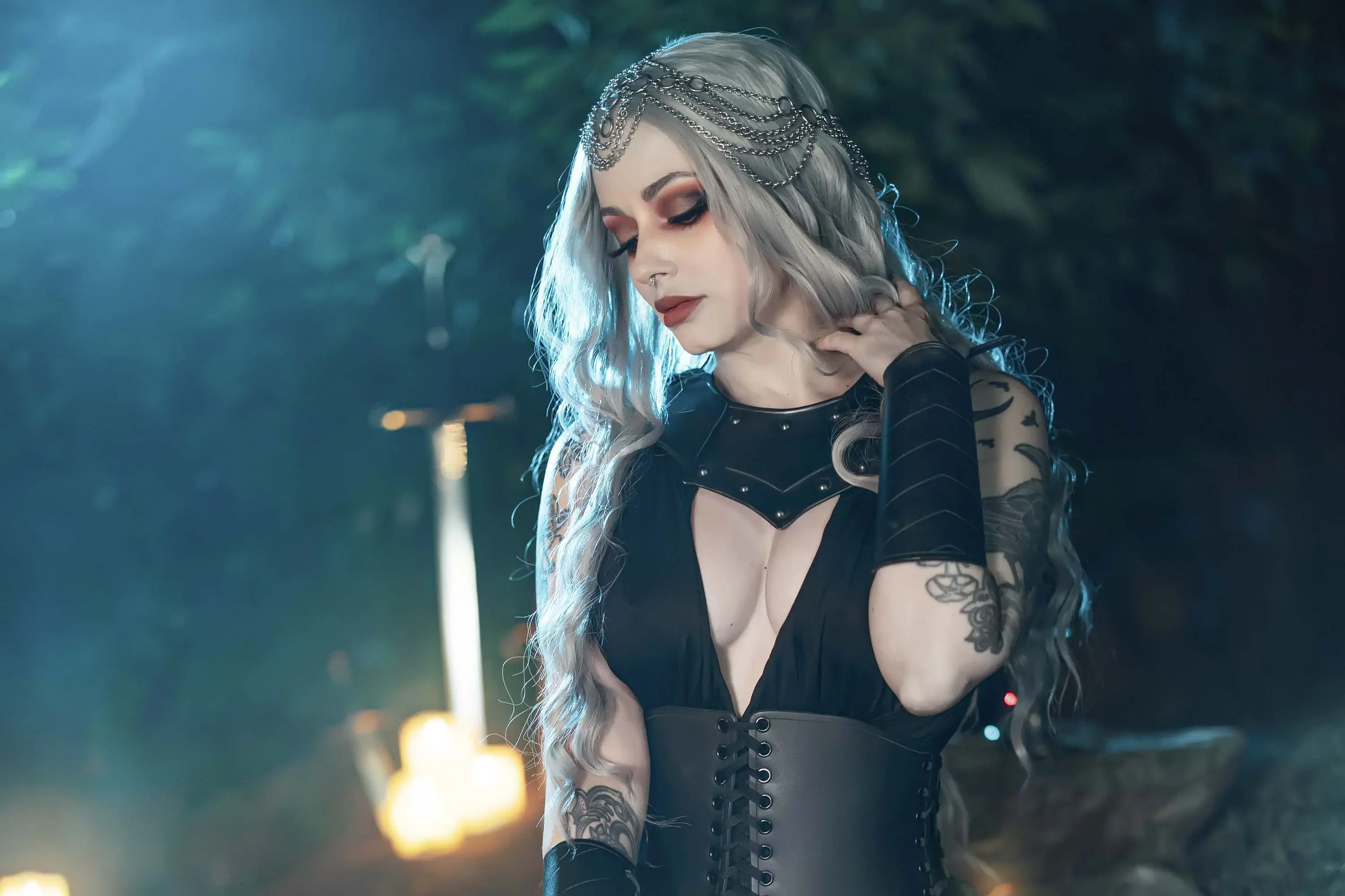 Forbidden Realm The Necromancercandles mage edgy silver-hair outdoor gen-the-hobbit genevieve genthehobbit fantasy macabre supernatural  Slide