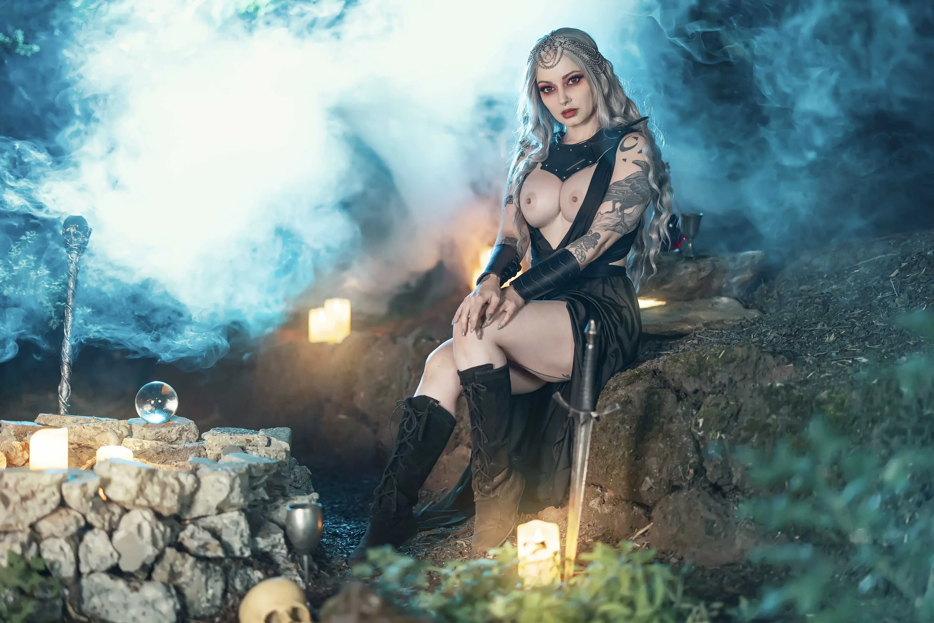 Forbidden Realm The Necromancercandles mage edgy silver-hair outdoor gen-the-hobbit genevieve genthehobbit fantasy macabre supernatural  Slide
