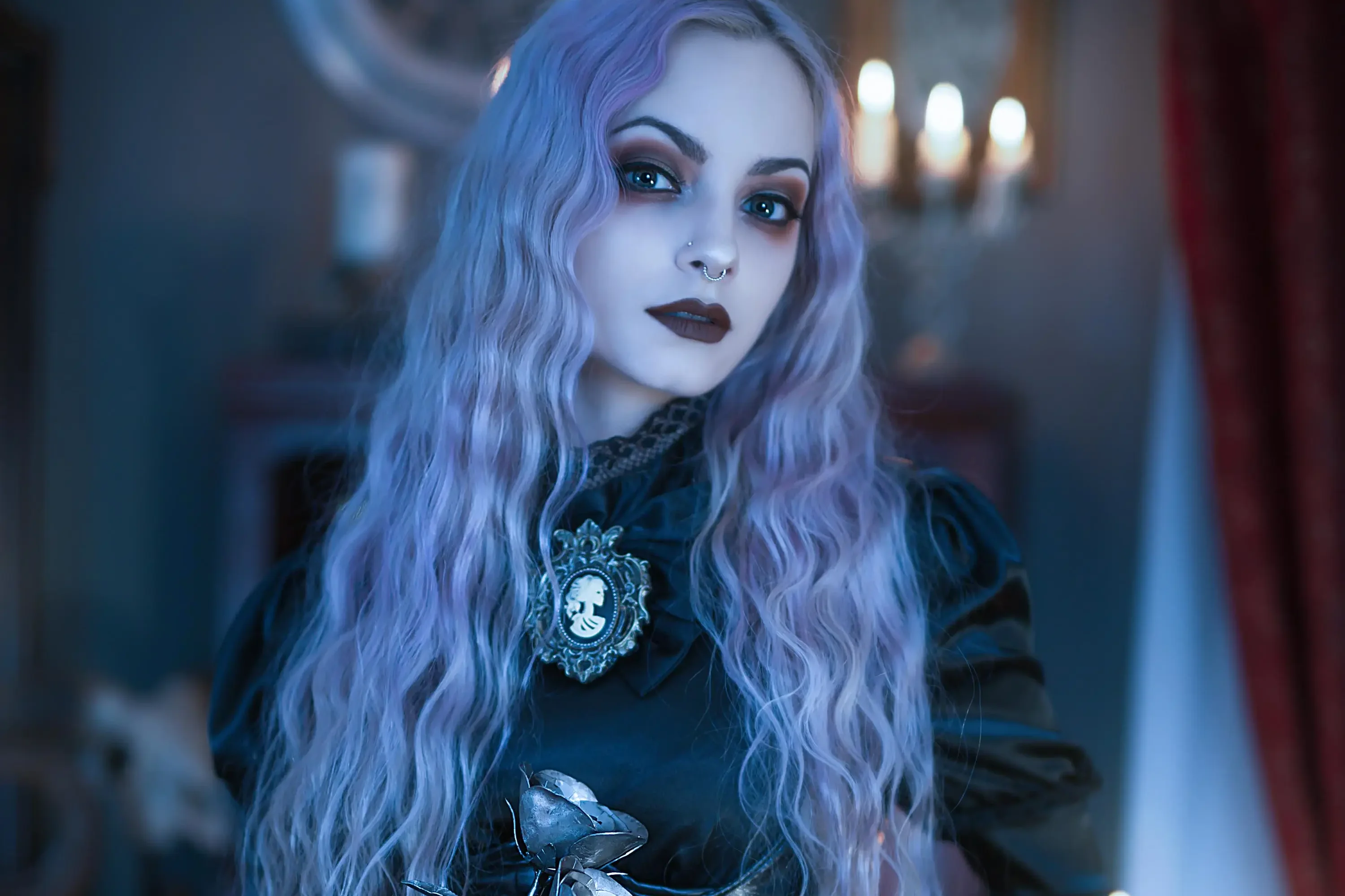 Forbidden Realm The Perfect Drugabsinthe black-lace candles corset leather stockings purple-hair gen-the-hobbit genevieve genthehobbit goth  Slide