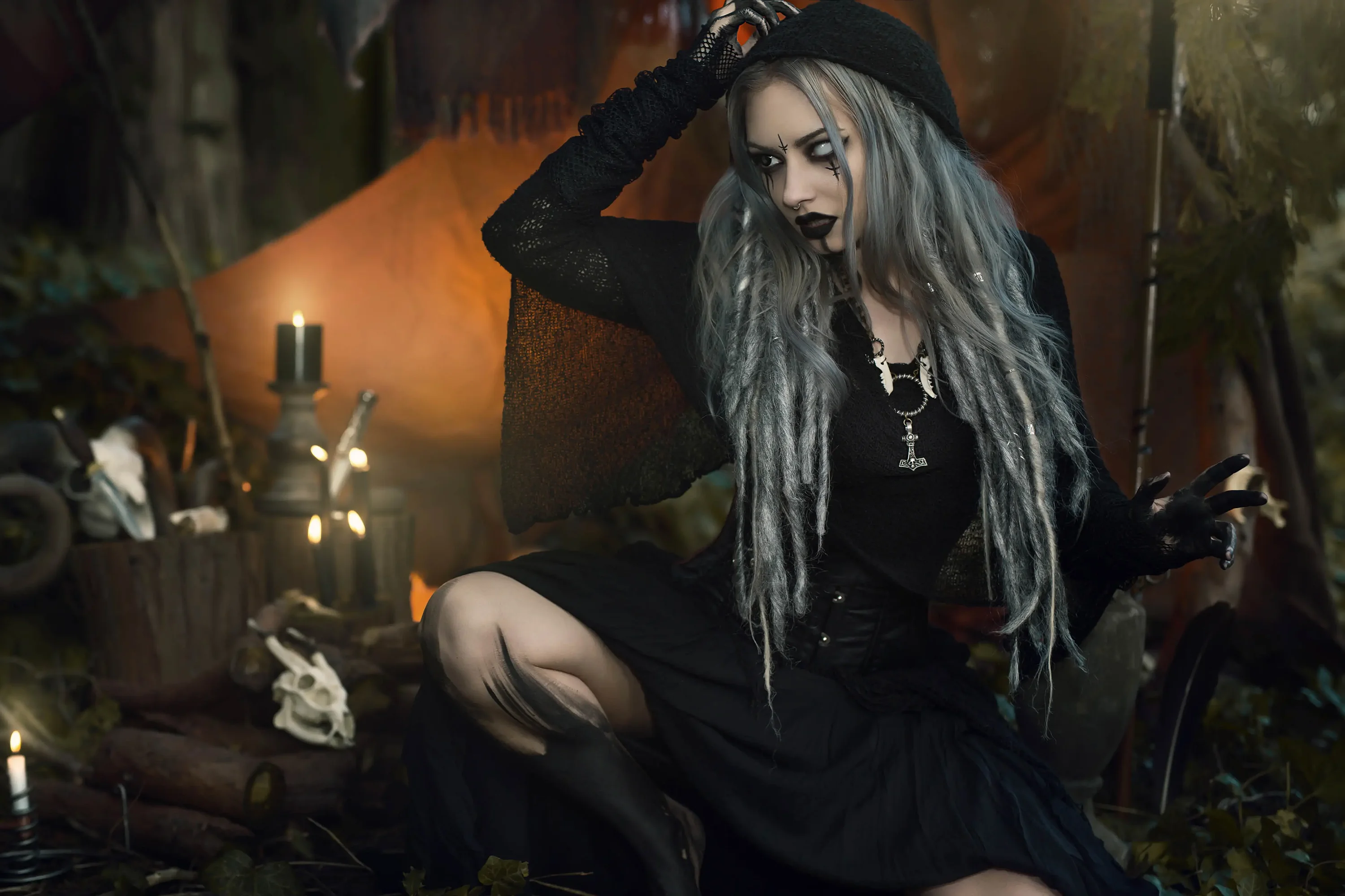 Forbidden Realm The Seerface-paint smoke mythological-creature viking feet silver-hair nature outdoor gen-the-hobbit genevieve genthehobbit occult  Slide