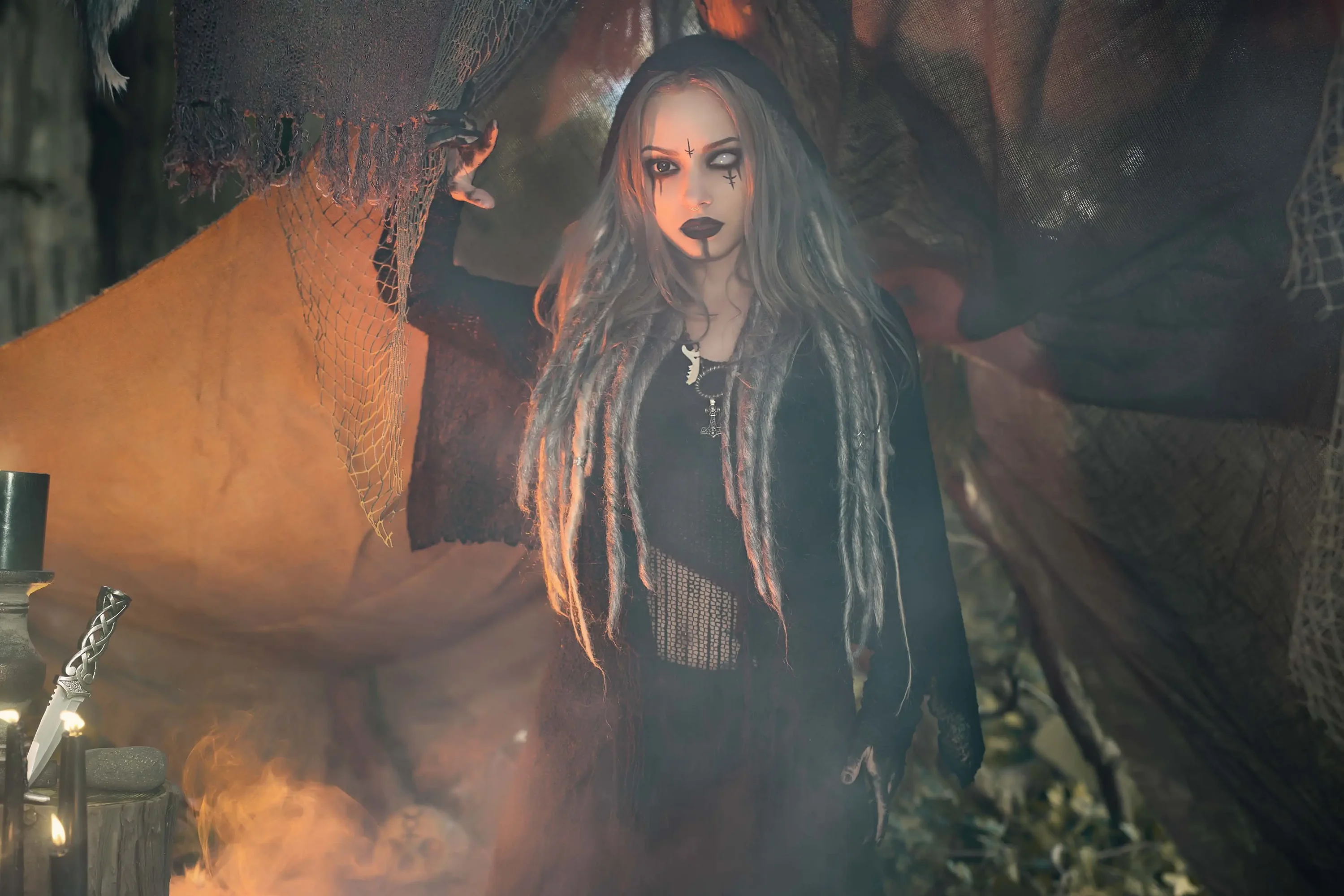 Forbidden Realm The Seerface-paint smoke mythological-creature viking feet silver-hair nature outdoor gen-the-hobbit genevieve genthehobbit occult  Slide