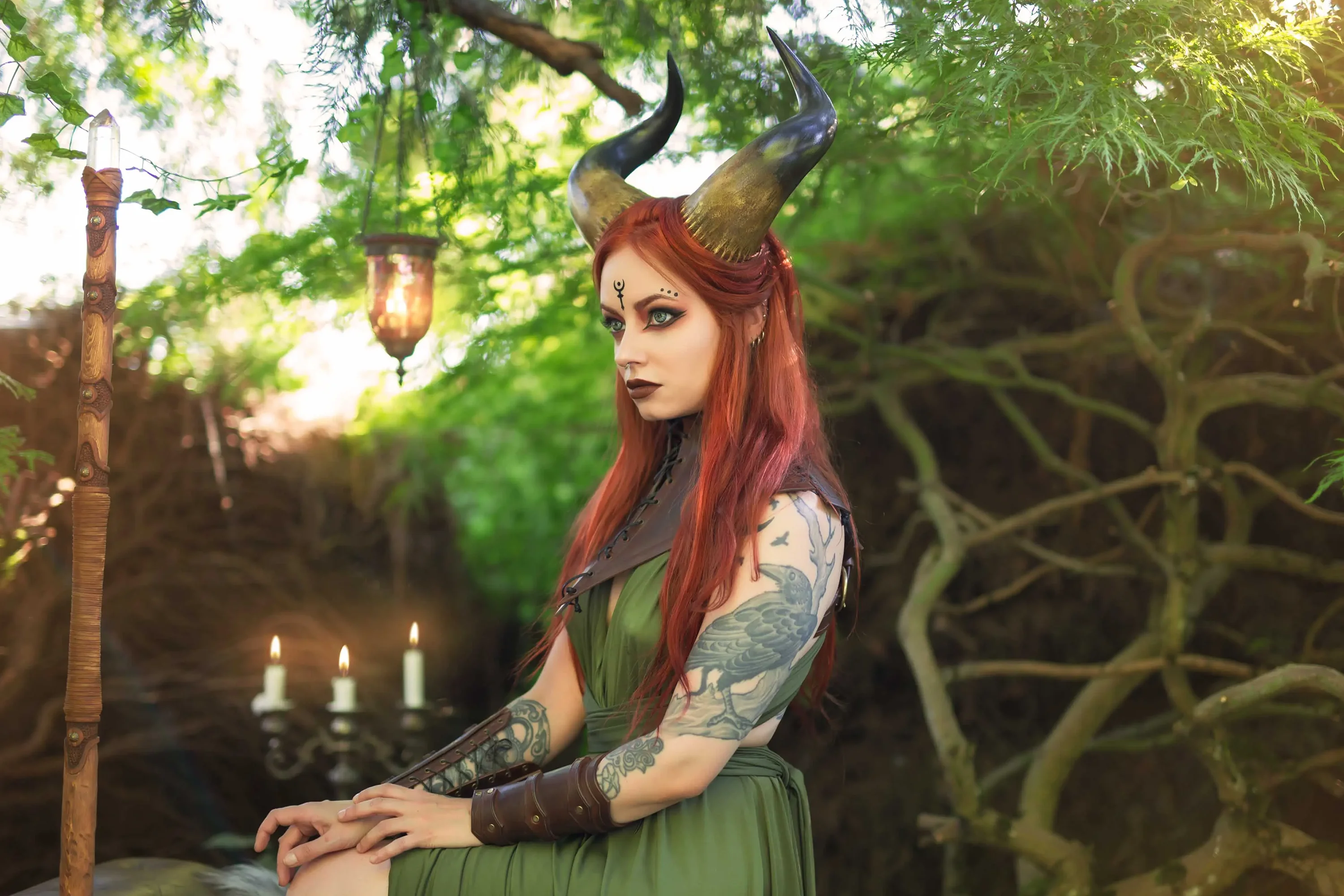 Forbidden Realm The Wisplingface-paint leather demon redhead nature outdoor gen-the-hobbit genevieve genthehobbit macabre  Slide