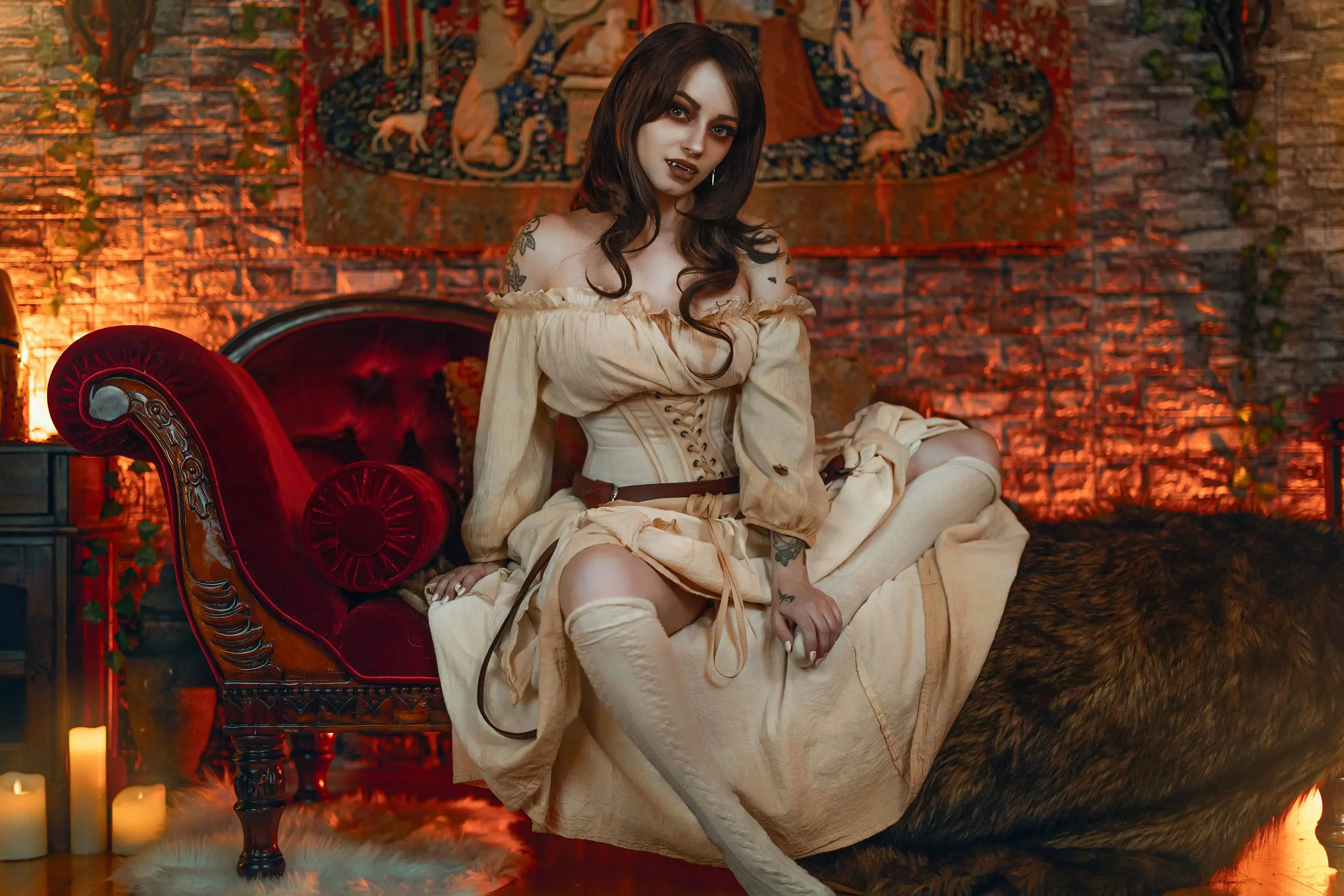 Forbidden Realm Thirstcorset fangs knee-socks vampire redhead gen-the-hobbit genevieve genthehobbit renaissance  Slide