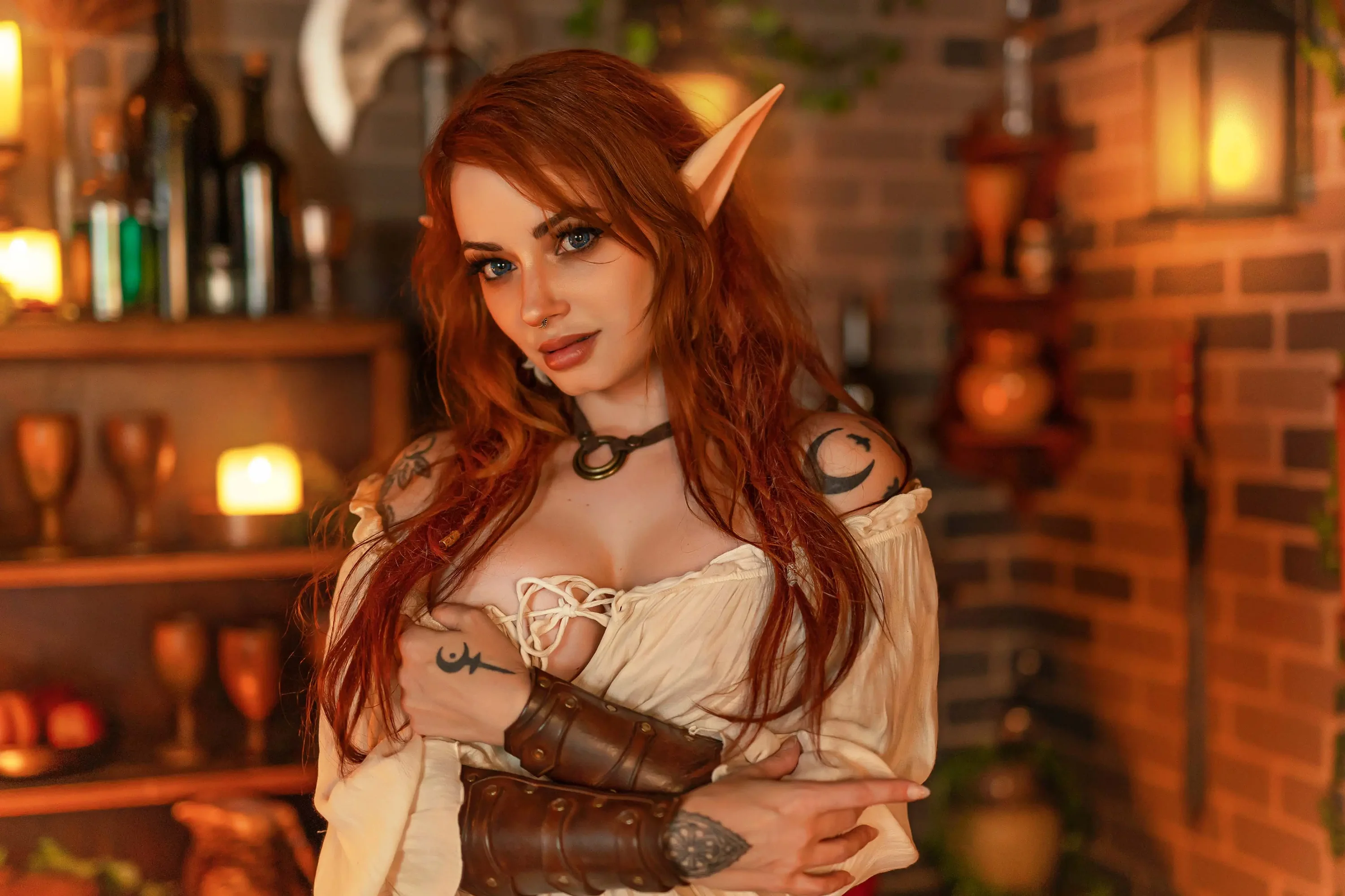 Forbidden Realm Tipsy Hobbit Taverncandles corset food knee-socks elf redhead gen-the-hobbit genevieve genthehobbit fairy-tale renaissance tolkien  Slide