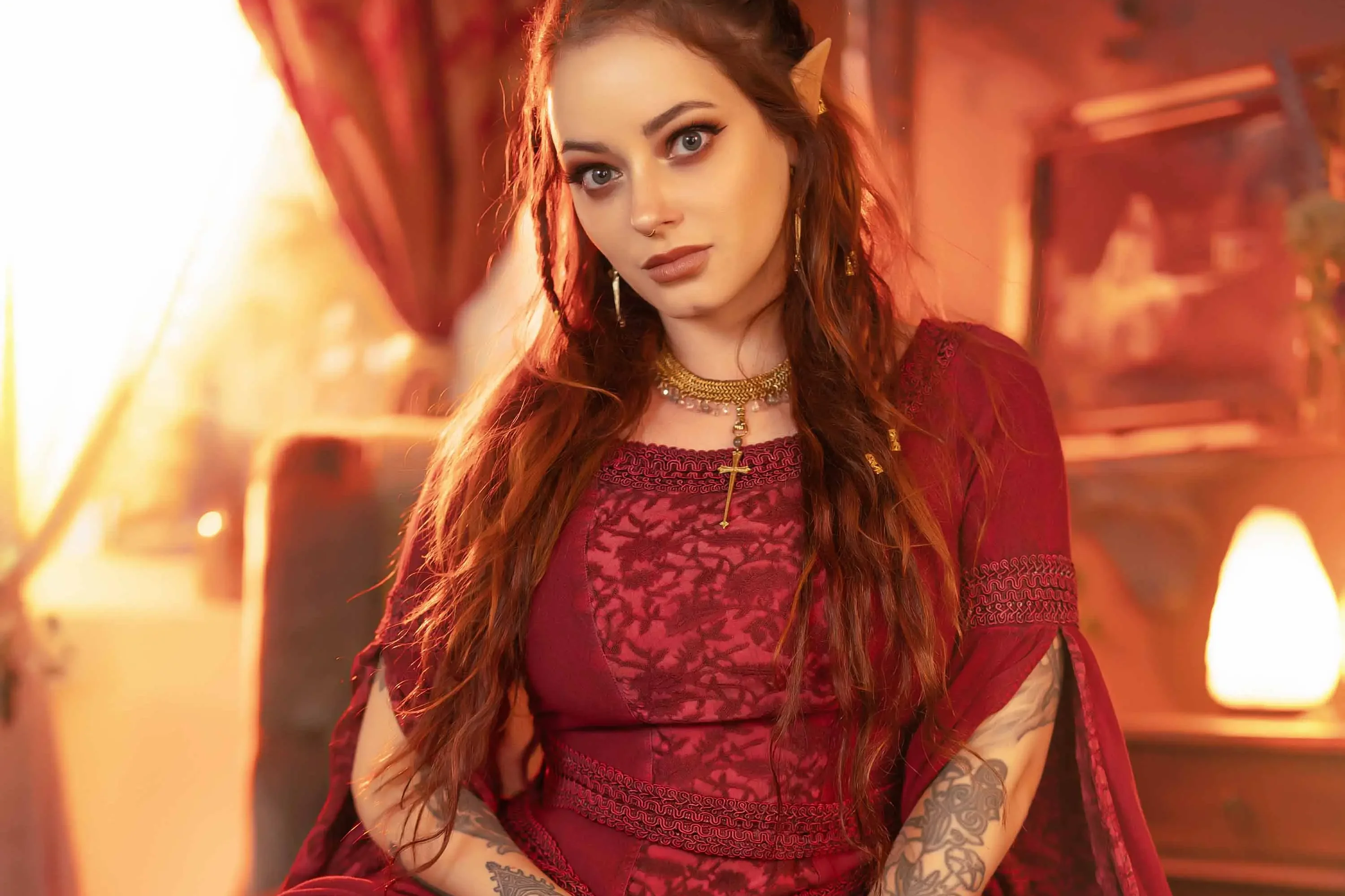 Forbidden Realm Vermilioncandles elf maiden redhead gen-the-hobbit genevieve genthehobbit medieval renaissance  Slide