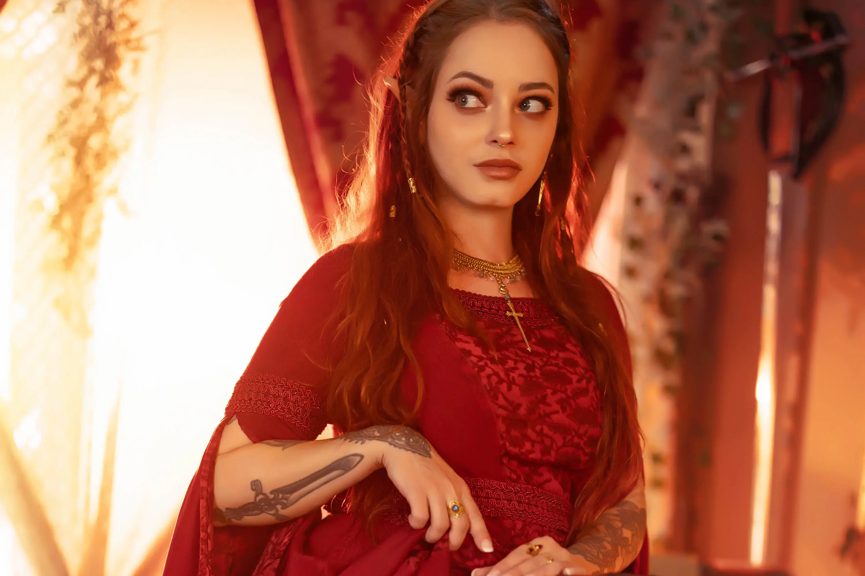 Forbidden Realm Vermilioncandles elf maiden redhead gen-the-hobbit genevieve genthehobbit medieval renaissance  Slide