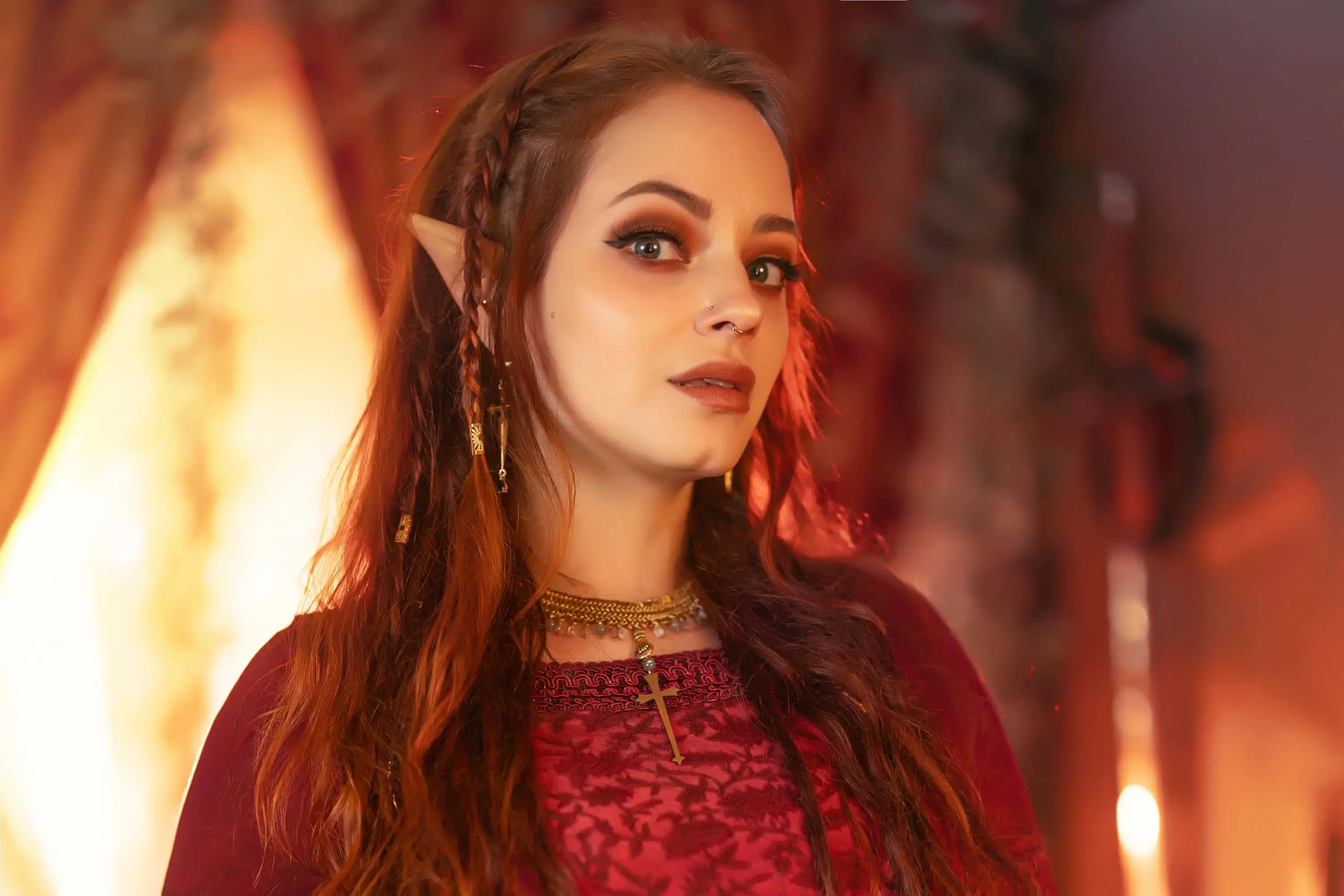 Forbidden Realm Vermilioncandles elf maiden redhead gen-the-hobbit genevieve genthehobbit medieval renaissance  Slide