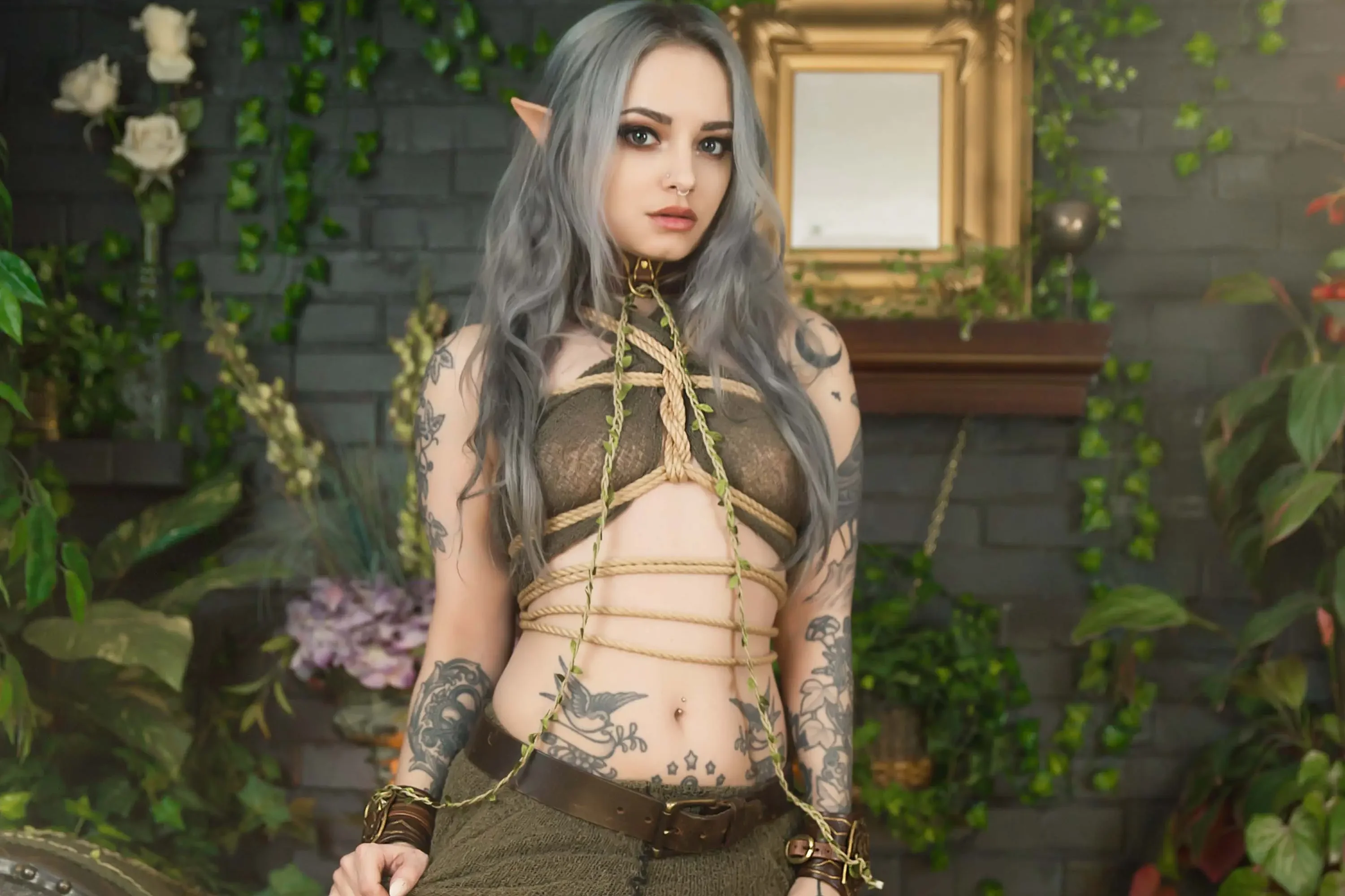 Forbidden Realm Viridianknee-socks shibari elf blue-hair nature gen-the-hobbit genevieve genthehobbit elven  Slide